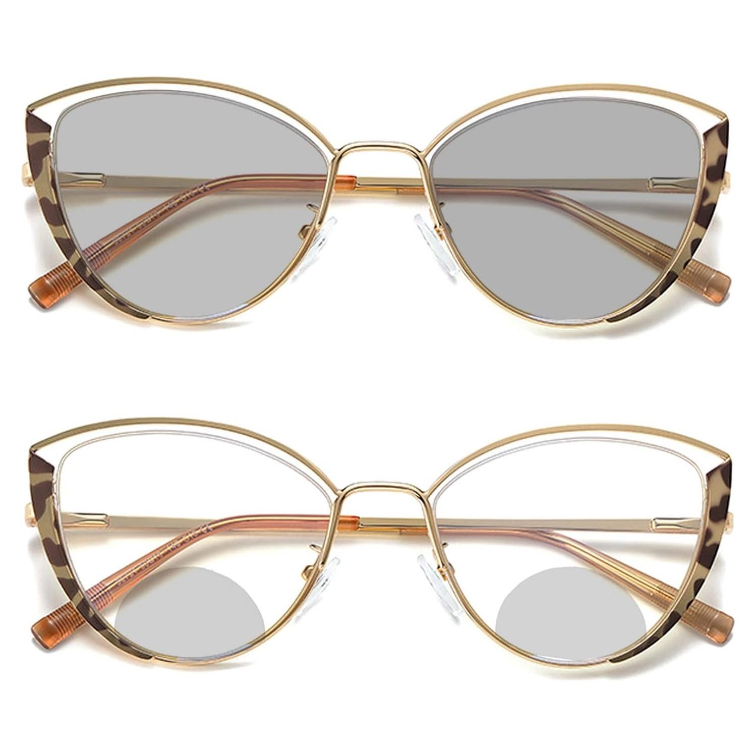 Anti-fatigue Women Cat Eye Bifocal Reading Glasses Fashion Outdoor Transition Photochromic Bifocals Sunglasses Readers