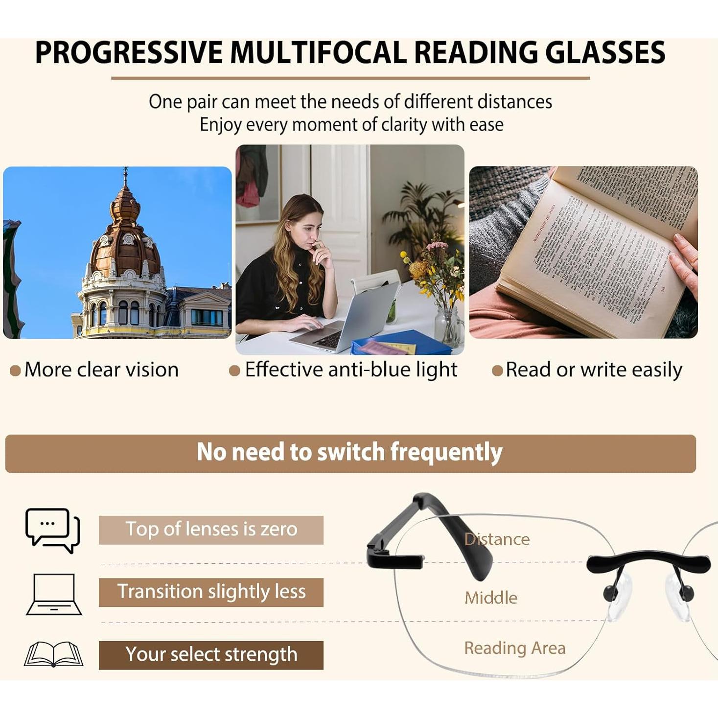 Gafas de lectura progresivas fotocromáticas UV400 para mujer
