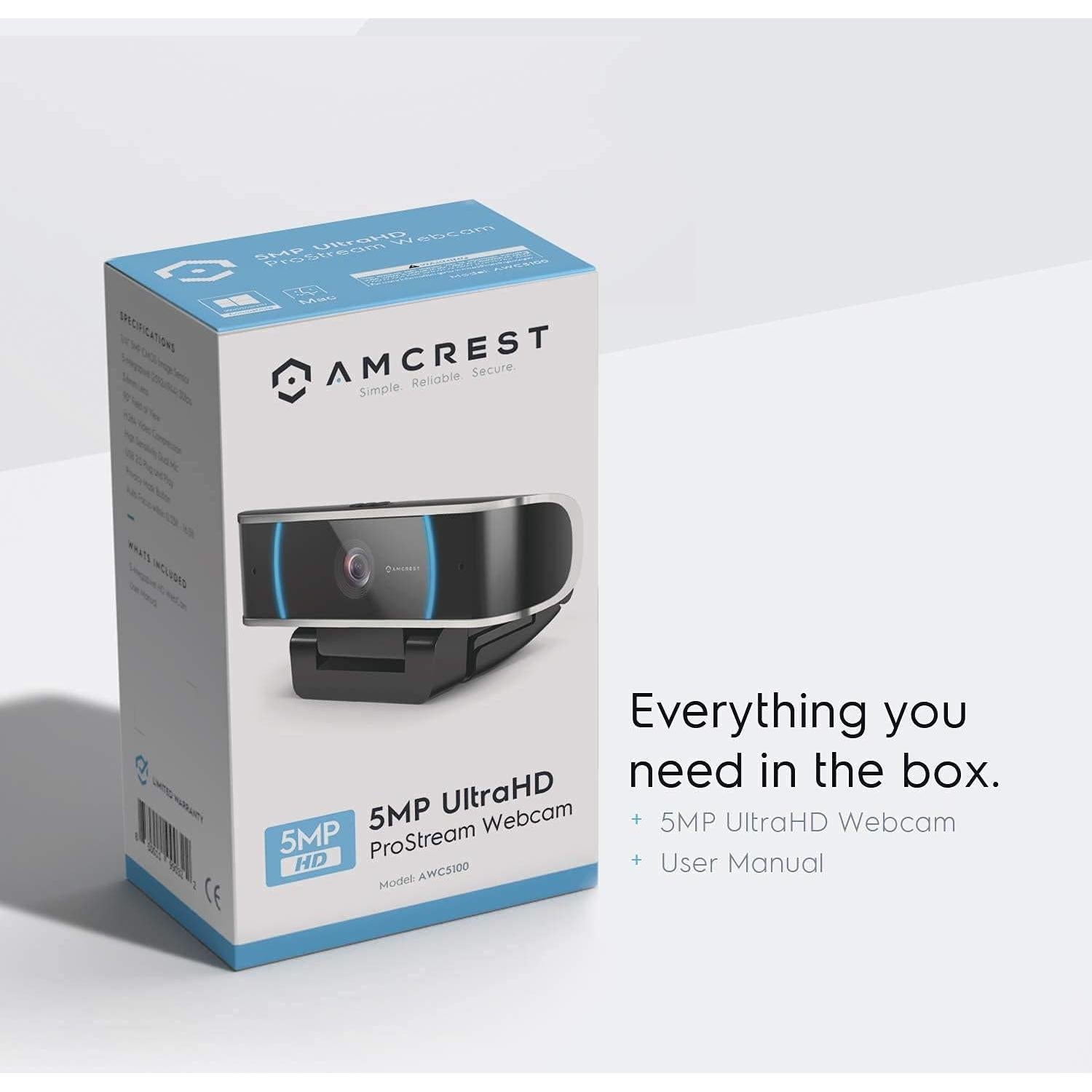 Cámara Web Amcrest AWC5100 5MP HD con Micrófono y Gran Angular