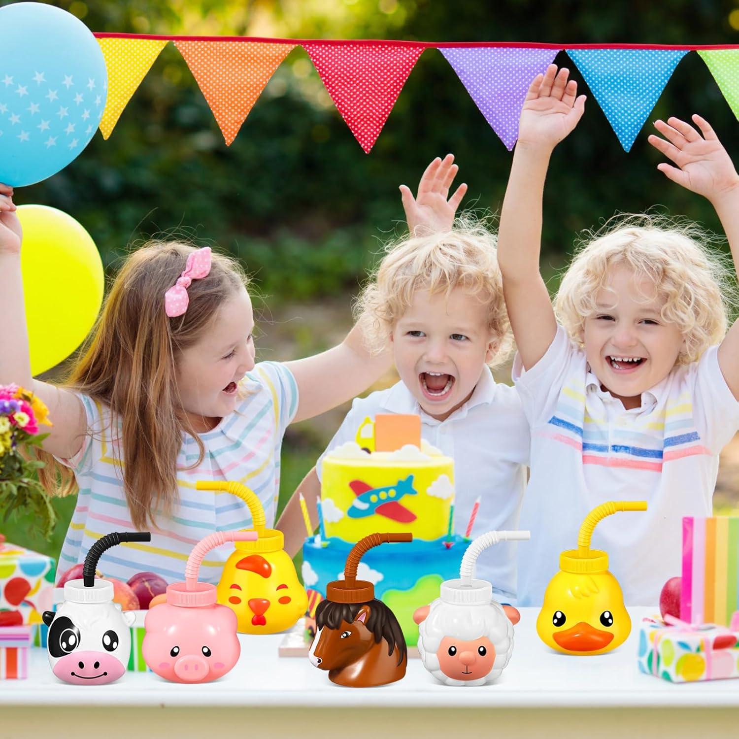 Tazas de Animales de Granja Roshtia 12 Piezas con Pajitas