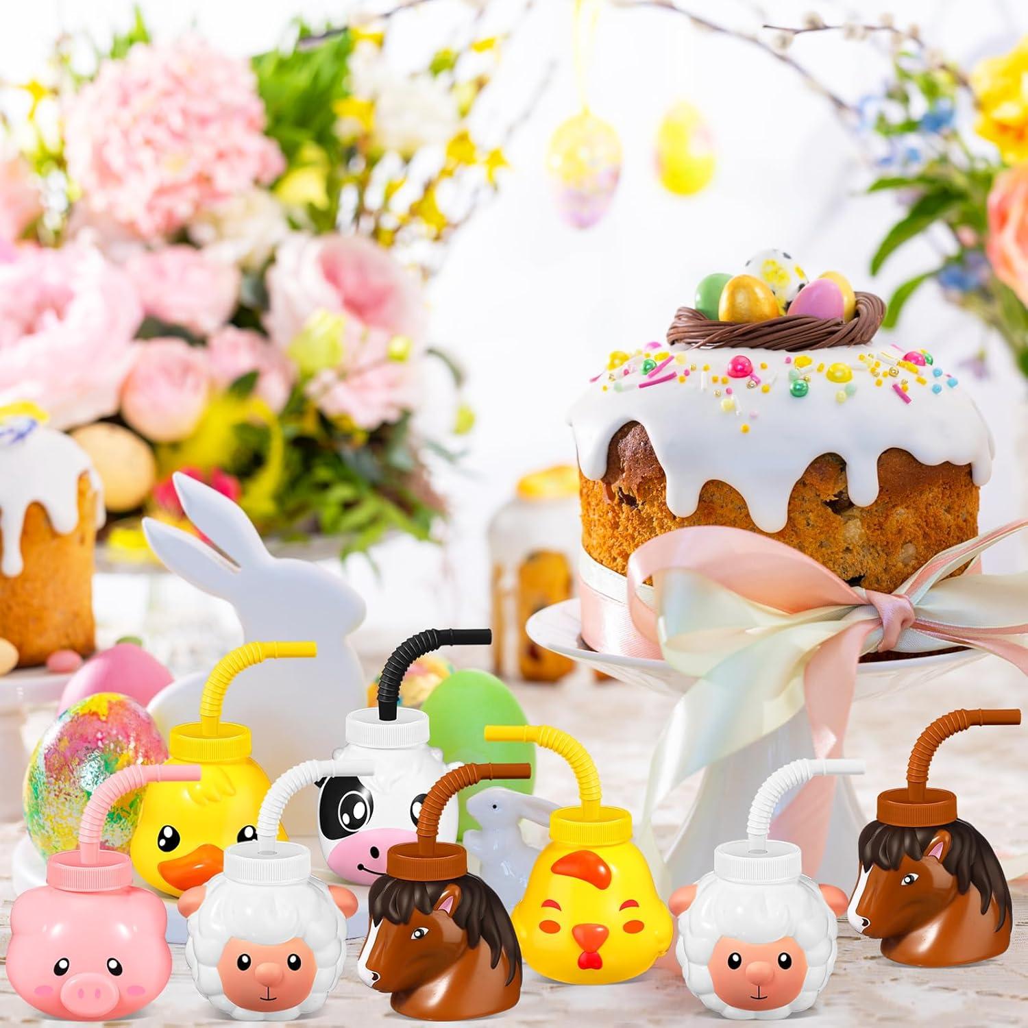 Tazas de Animales de Granja Roshtia 12 Piezas con Pajitas