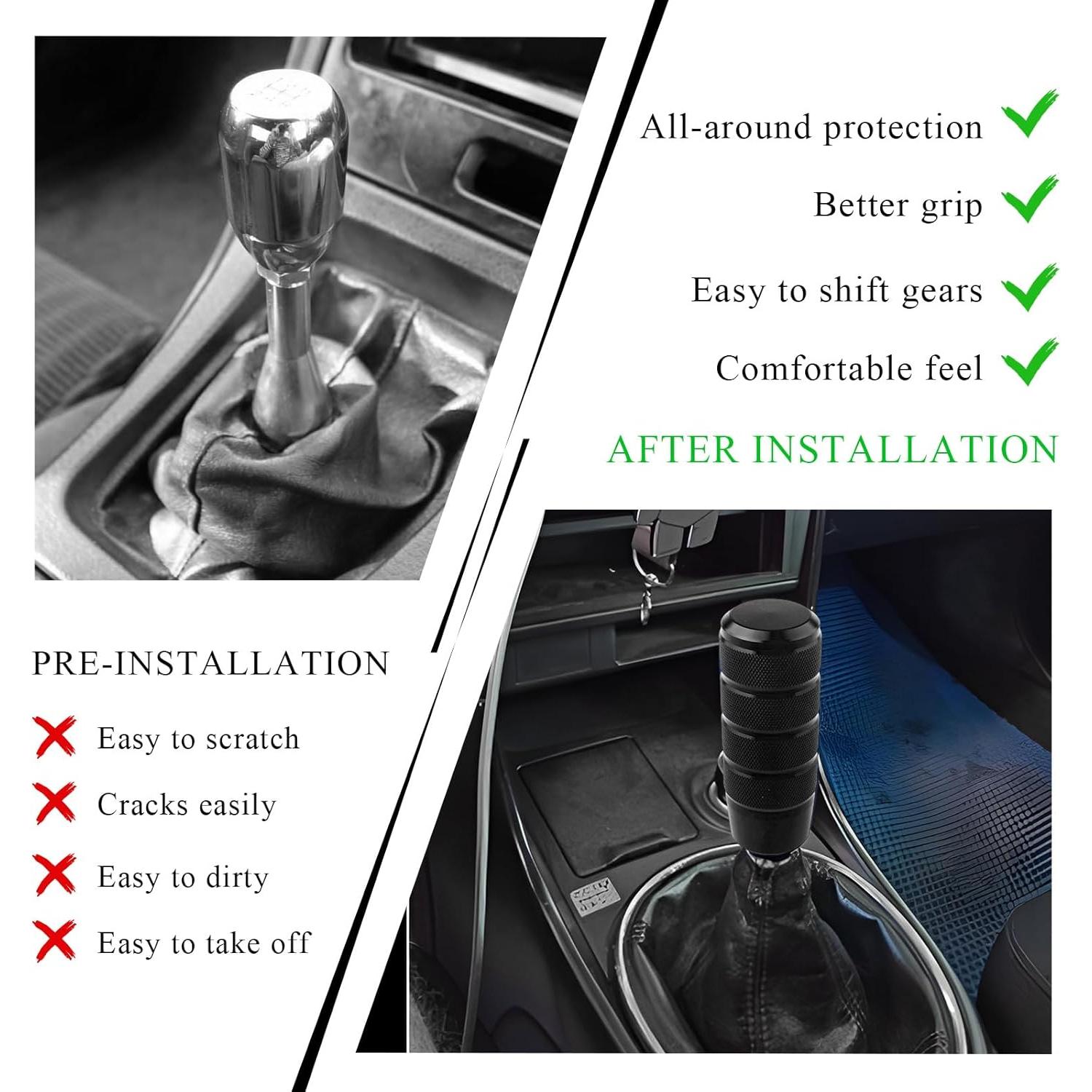 Perilla de Cambio de Coche KVAEY Aluminio Negro con Adaptadores