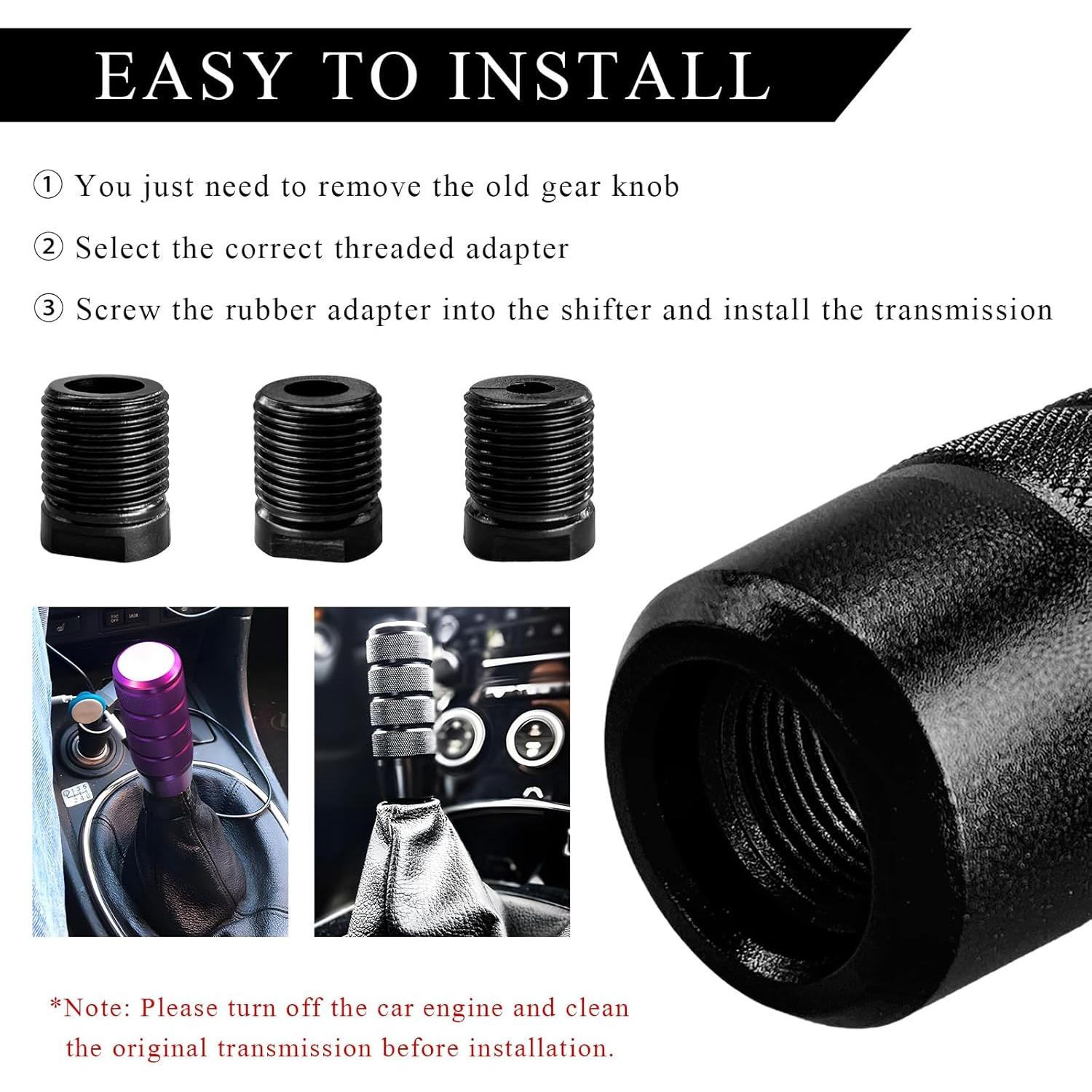 Perilla de Cambio de Coche KVAEY Aluminio Negro con Adaptadores