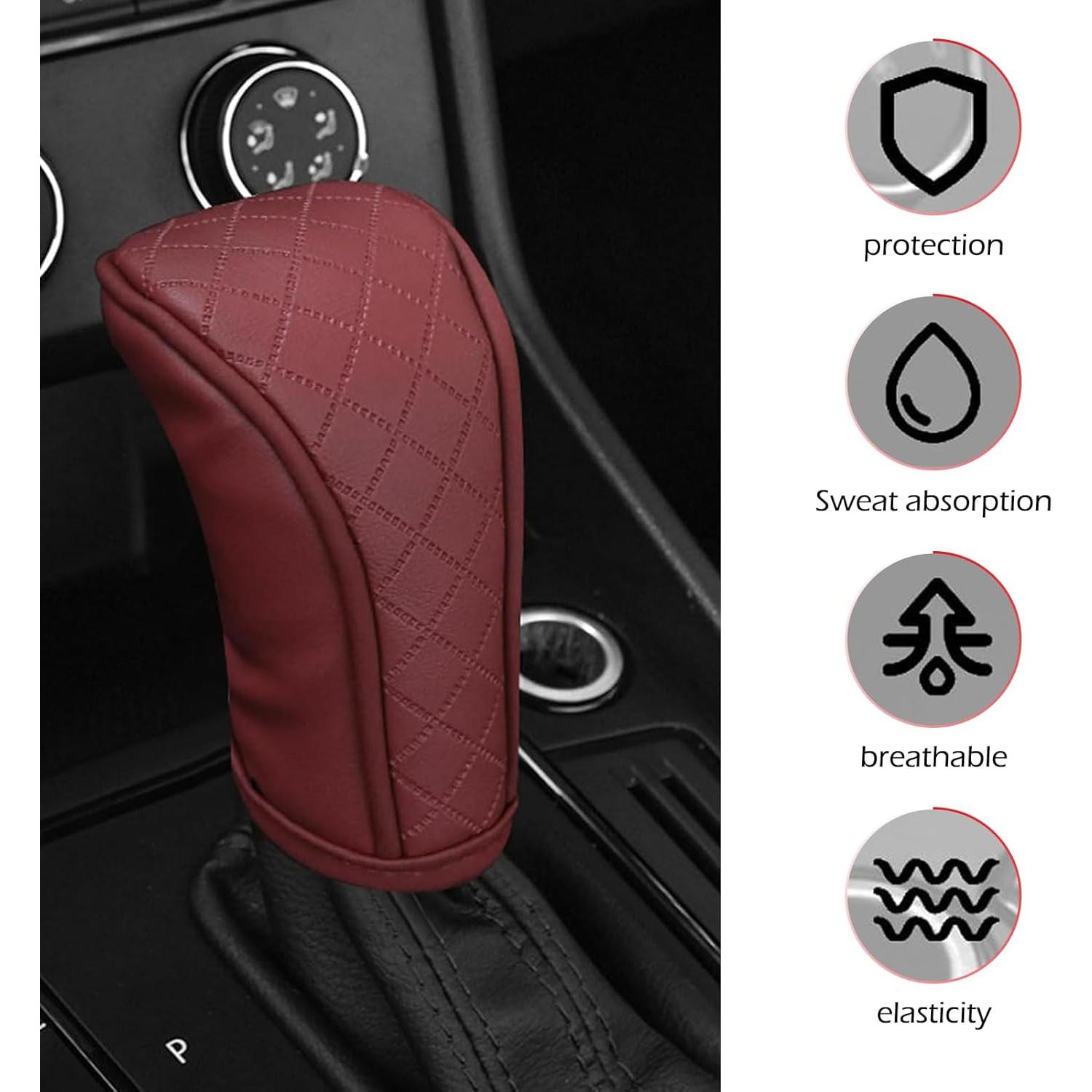 Cubierta de palanca de cambios de cuero Bawkars Rojo antideslizante