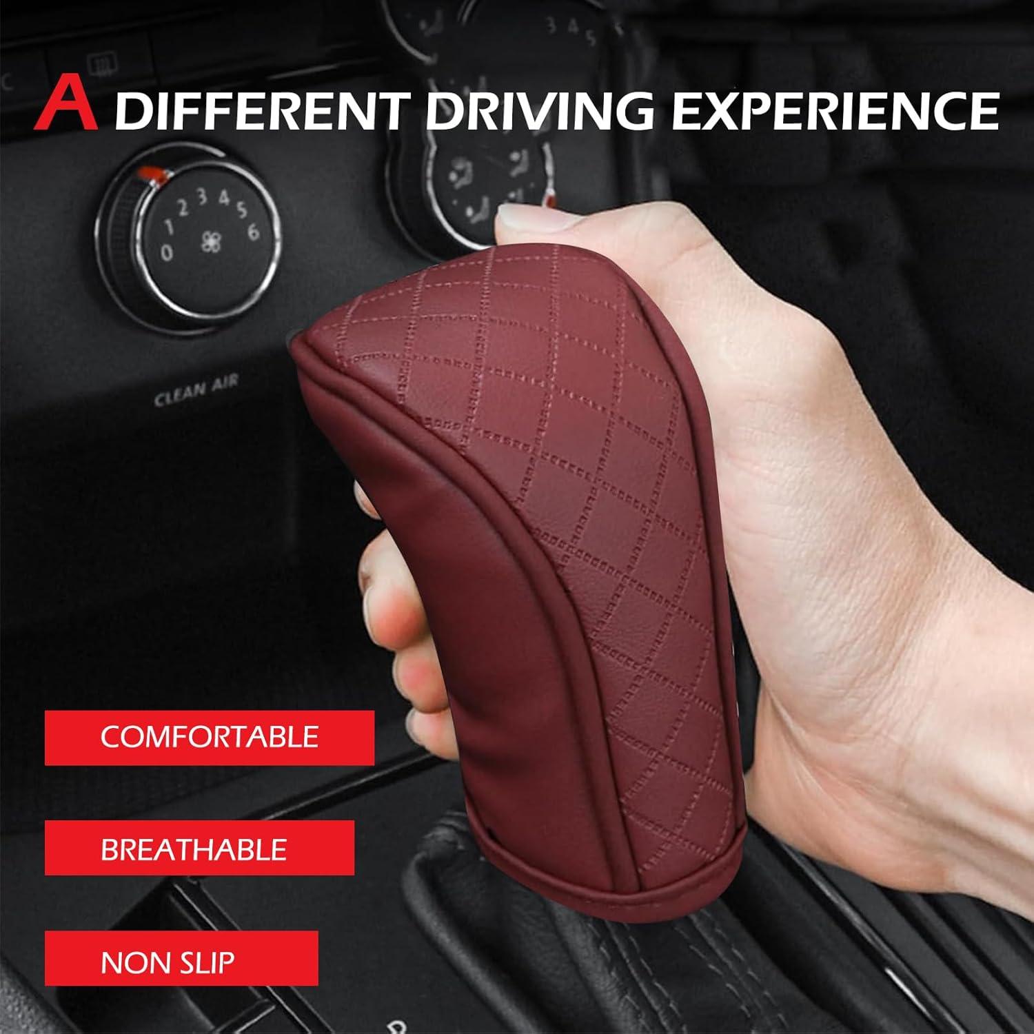 Cubierta de palanca de cambios de cuero Bawkars Rojo antideslizante