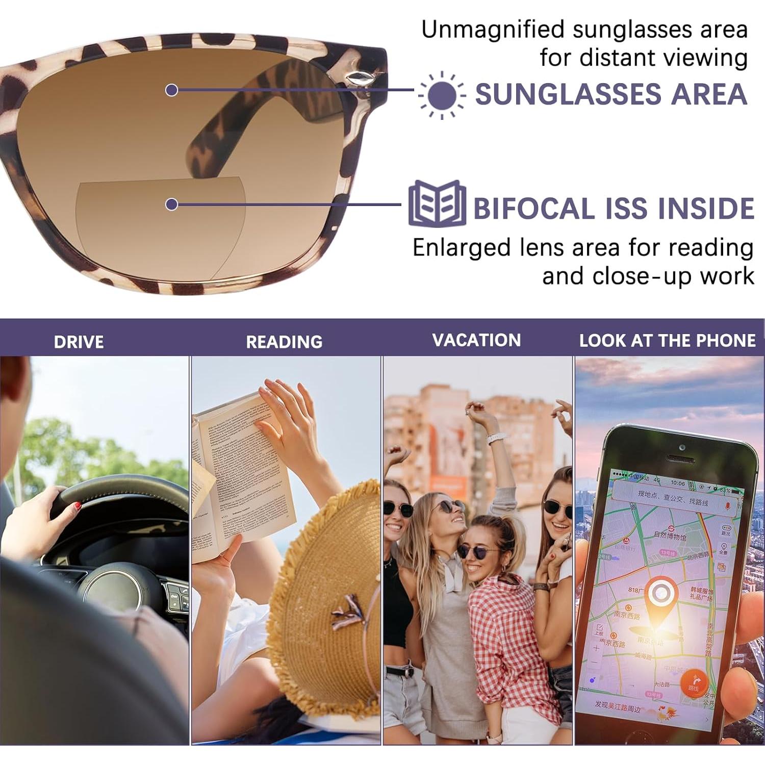 Paquete 4 Gafas de Sol Bifocales 1.5x Unisex Grises