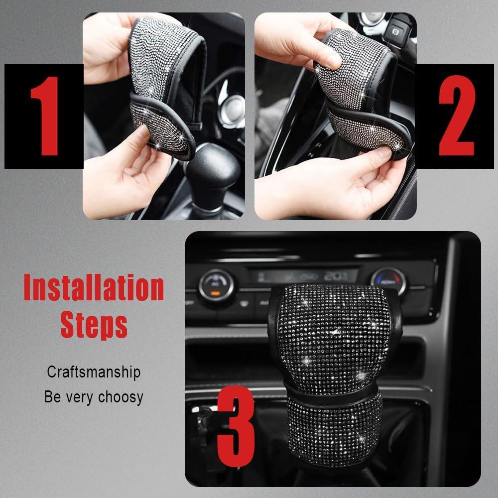 Cubierta de pomo de cambio Kutyun con strass, negra, 13x10 cm