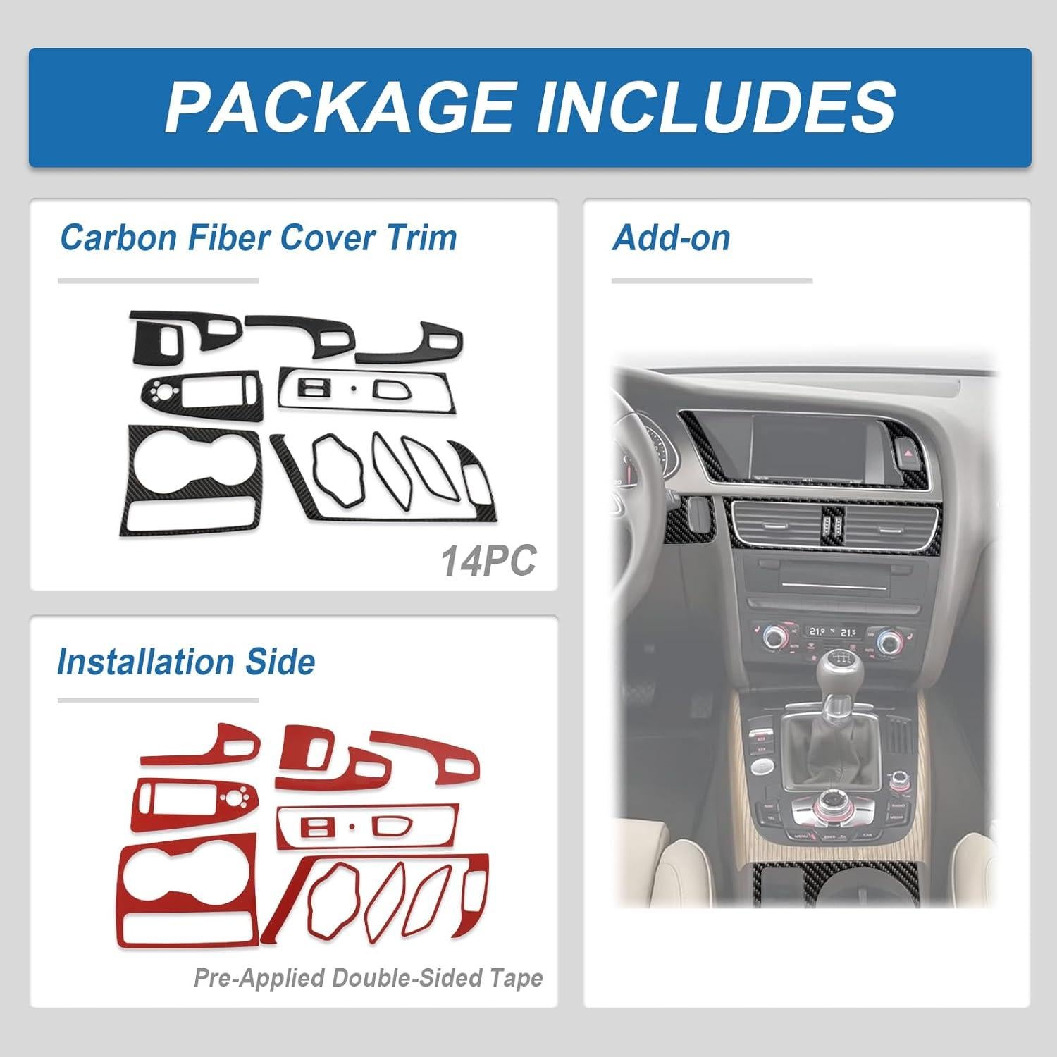 Kit de Recubrimiento Interior de Fibra de Carbono Fancemot 13PCS Audi A4 2009-2016