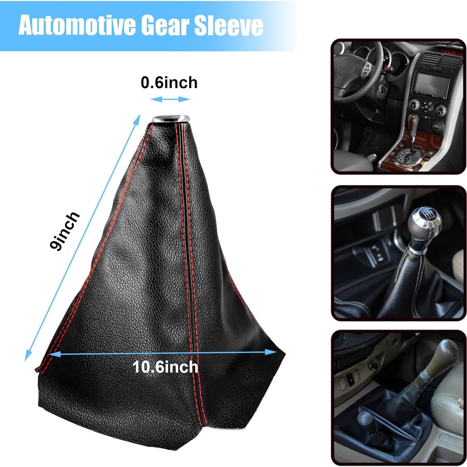 Cubierta de Polvo para Botón de Cambio de Marchas Sylvil - Cuero PU Negro y Rojo