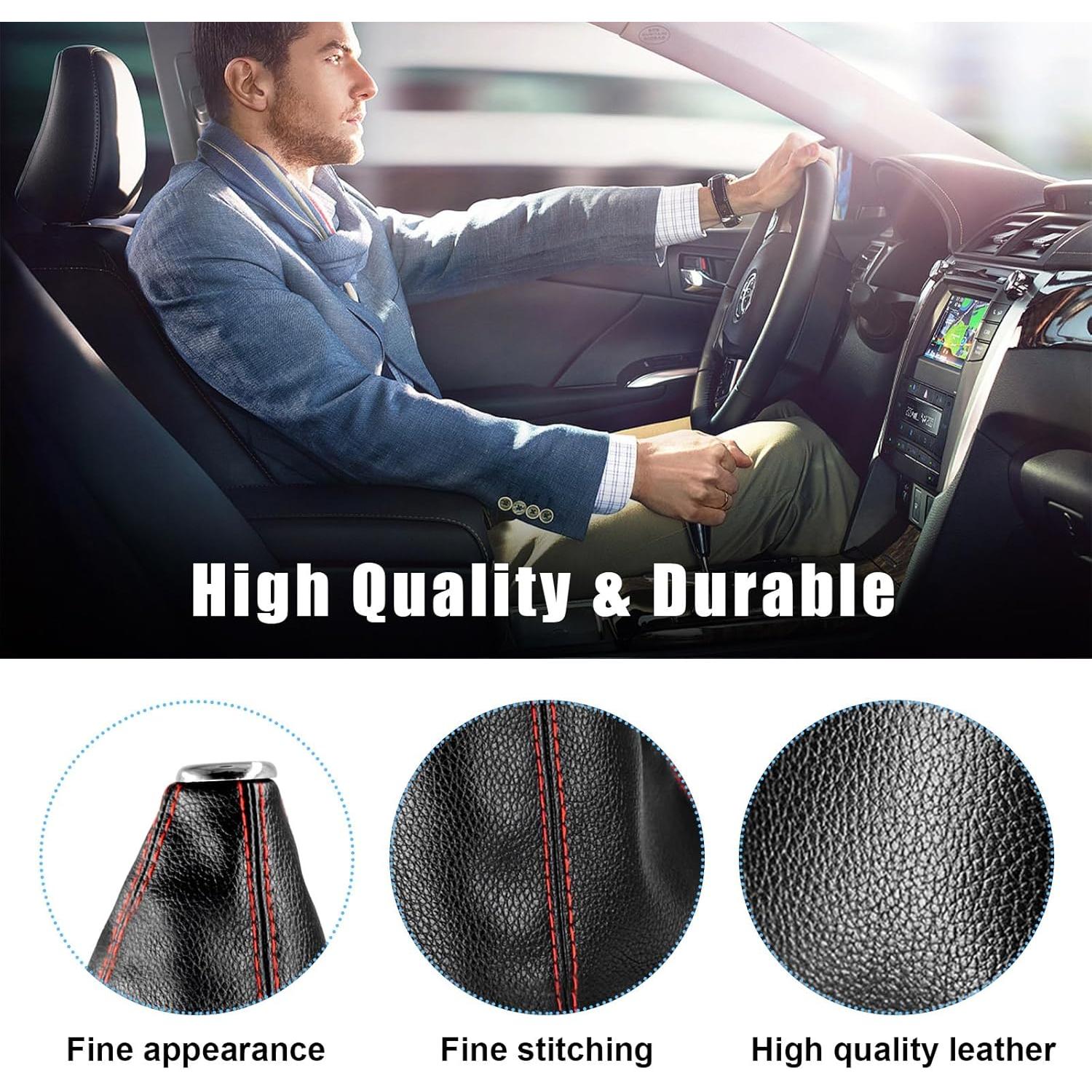 Cubierta de Polvo para Botón de Cambio de Marchas Sylvil - Cuero PU Negro y Rojo