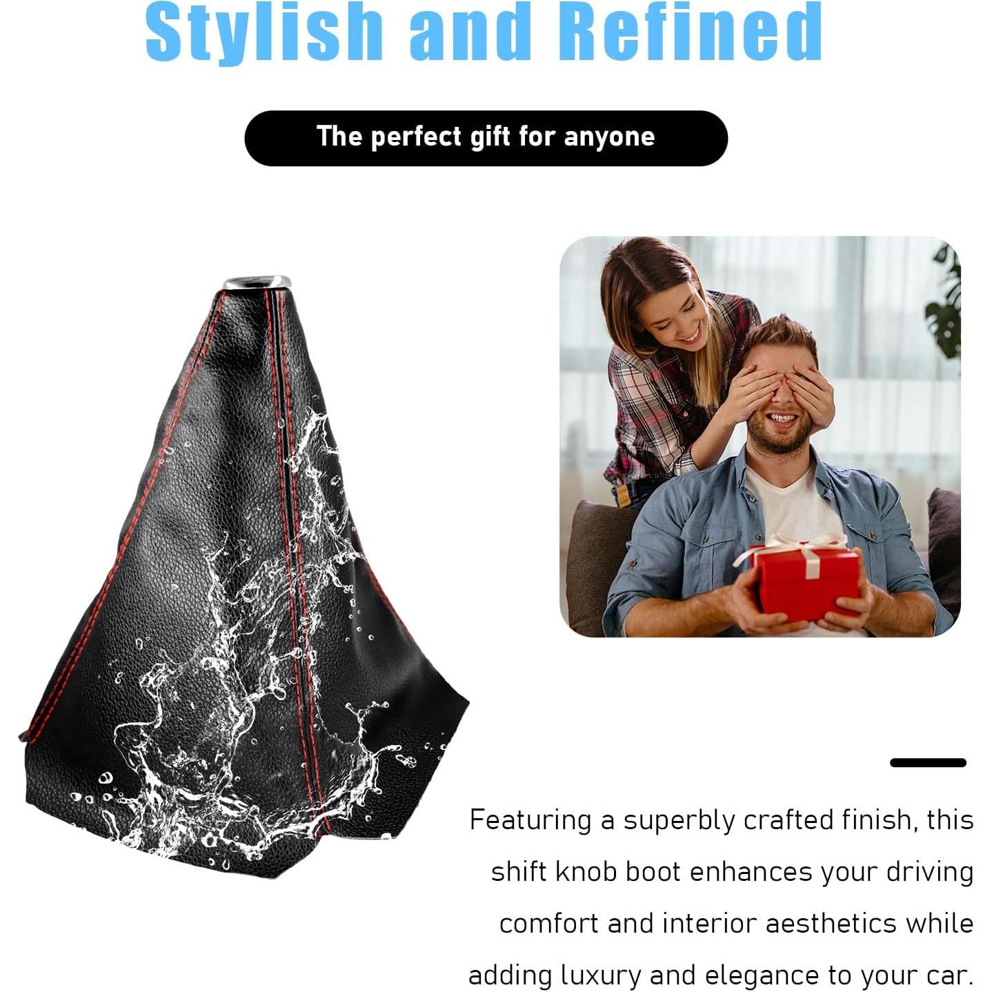 Cubierta de Polvo para Botón de Cambio de Marchas Sylvil - Cuero PU Negro y Rojo