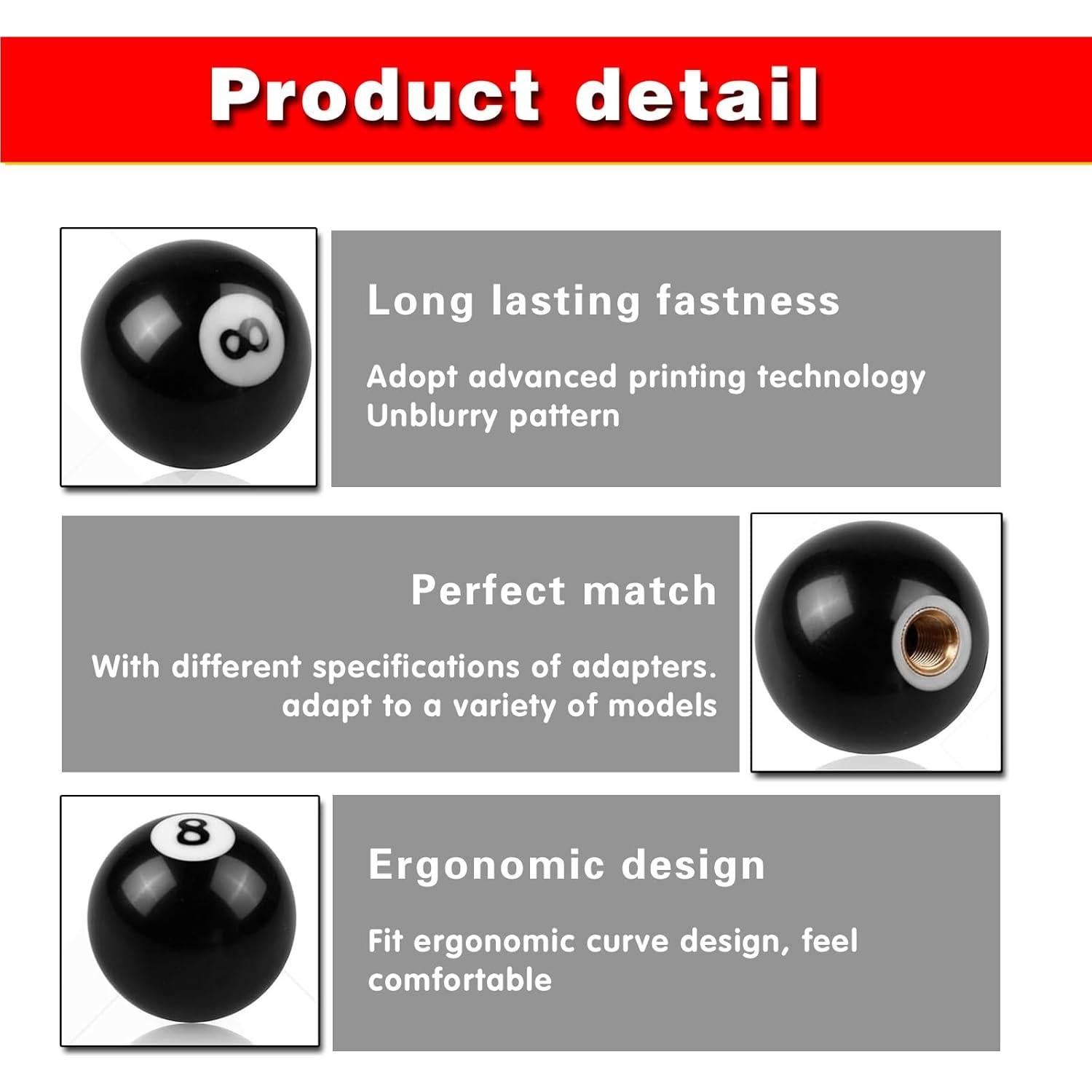 Perilla de Cambio Manual ijuicy Bola Negra 8 con Adaptadores