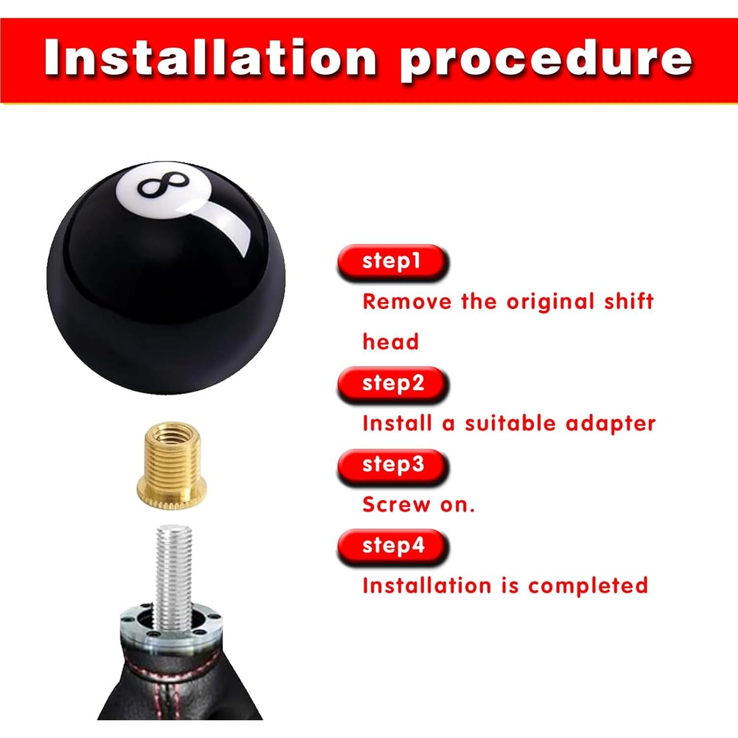 Perilla de Cambio Manual ijuicy Bola Negra 8 con Adaptadores