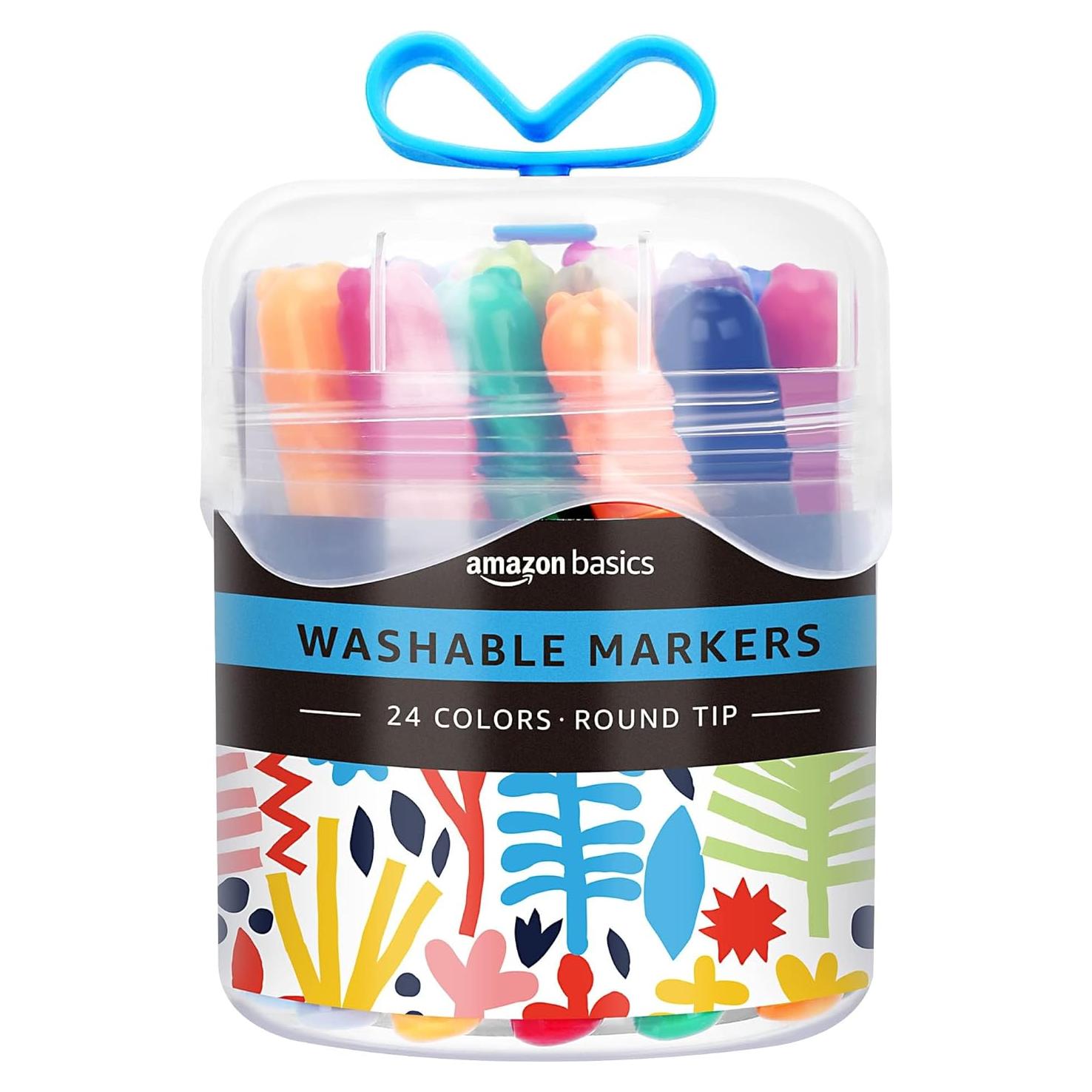 Marcadores Lavables Amazon Basics 24 Colores Punta Redonda