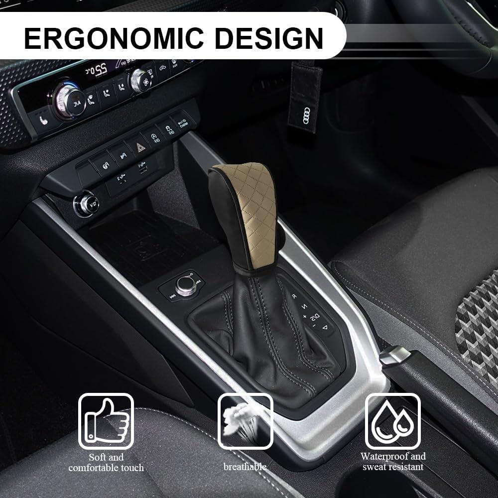 Cubierta de palanca de cambios de cuero PU QZTYTY - Negro/Beige