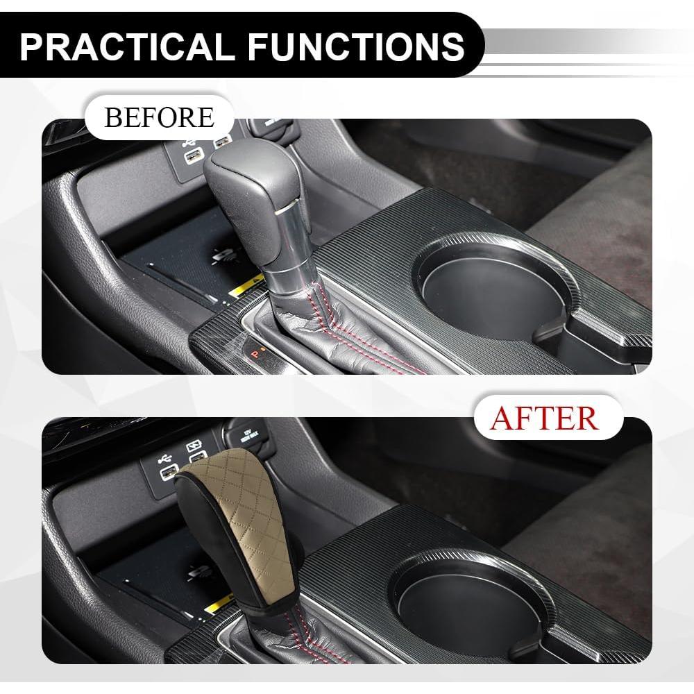 Cubierta de palanca de cambios de cuero PU QZTYTY - Negro/Beige