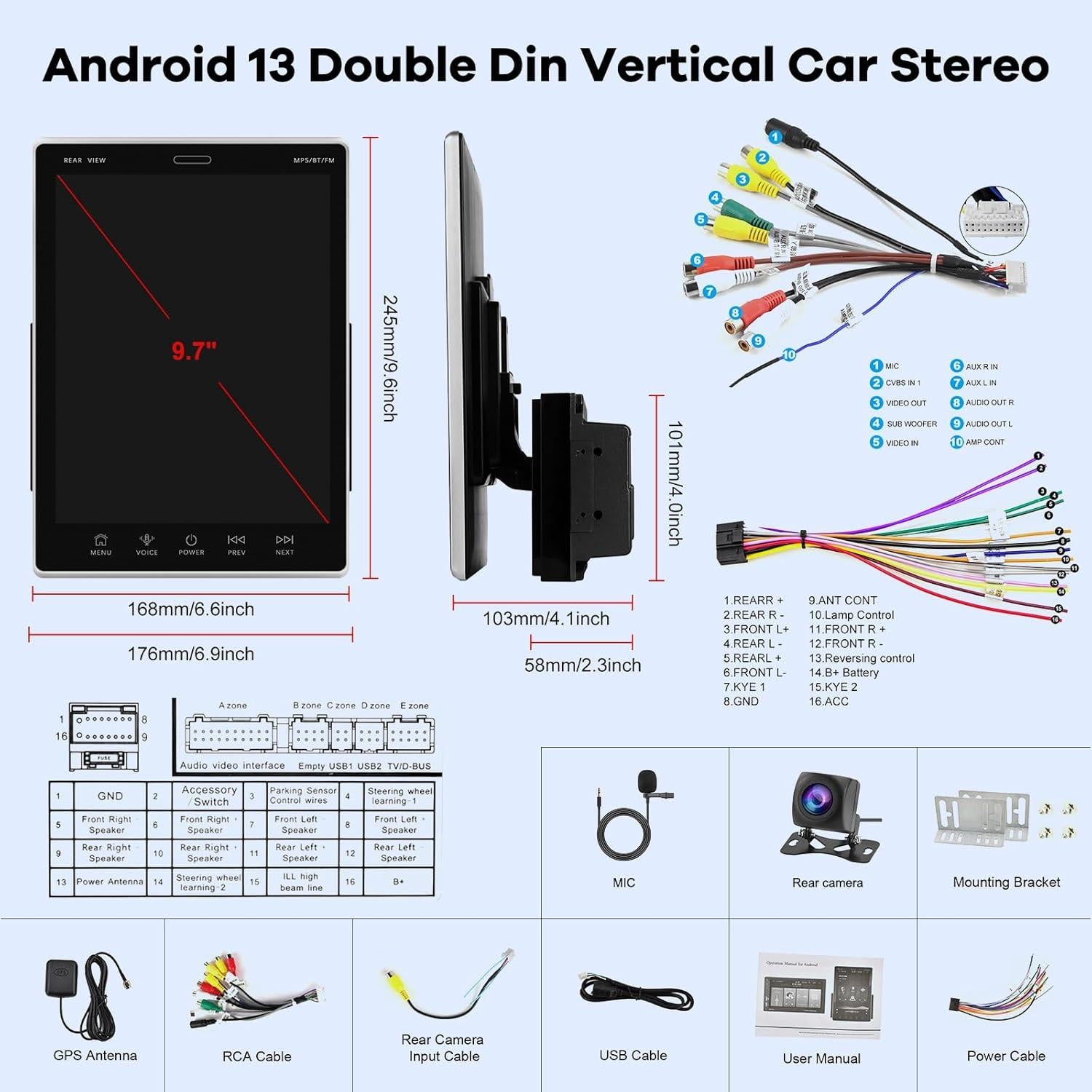 Estéreo de coche Android 9.7" EKAT 2GB 64GB GPS Bluetooth