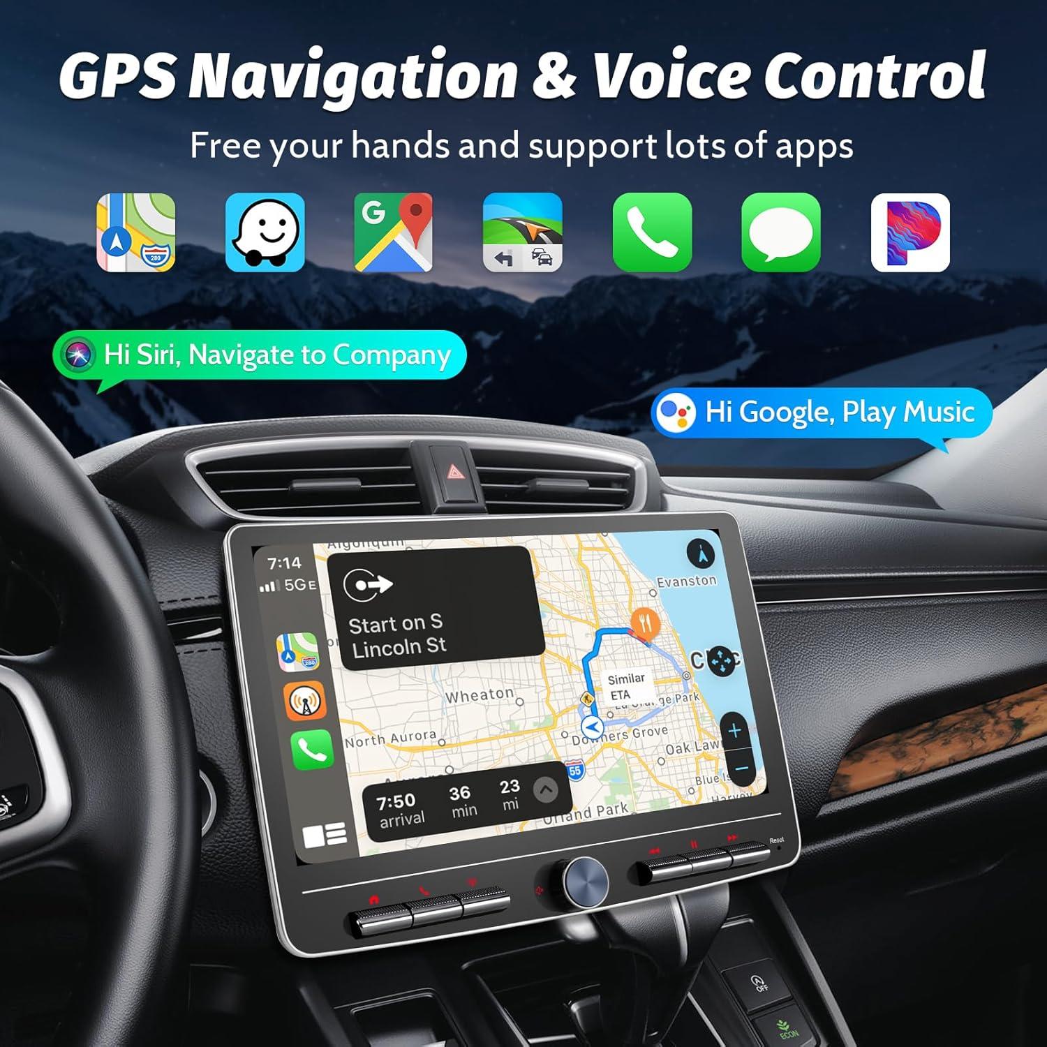 Estéreo Doble Din IYING 10.1" Android 12 CarPlay y Bluetooth