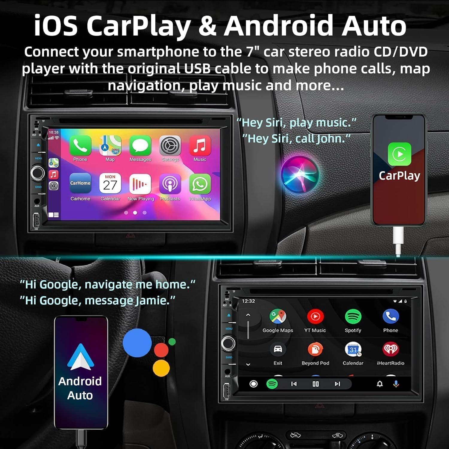 Estéreo de coche Inexaccessories Doble Din 7" Bluetooth CarPlay