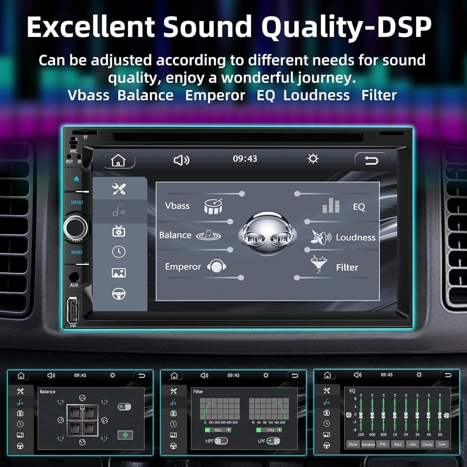 Estéreo de coche Inexaccessories Doble Din 7" Bluetooth CarPlay