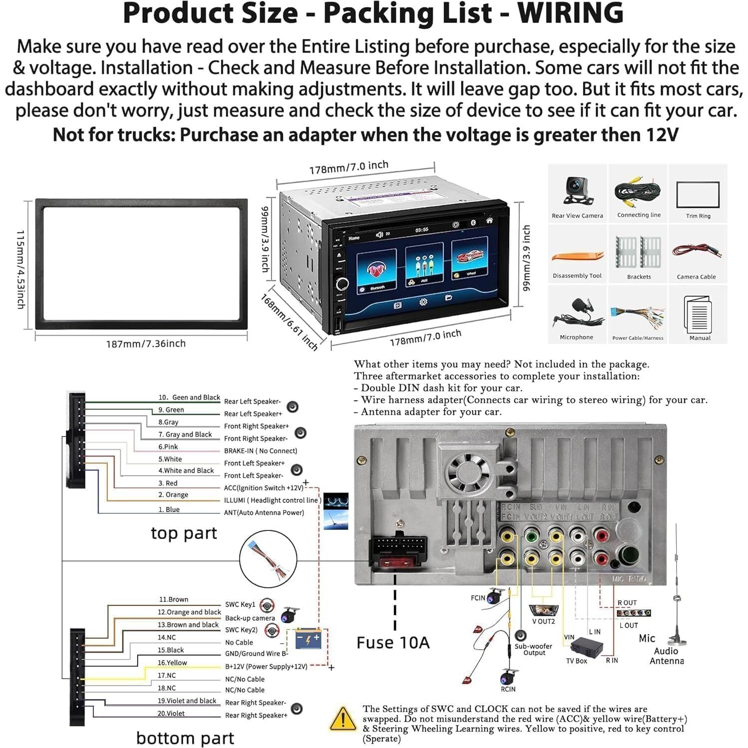 Estéreo de coche Inexaccessories Doble Din 7" Bluetooth CarPlay