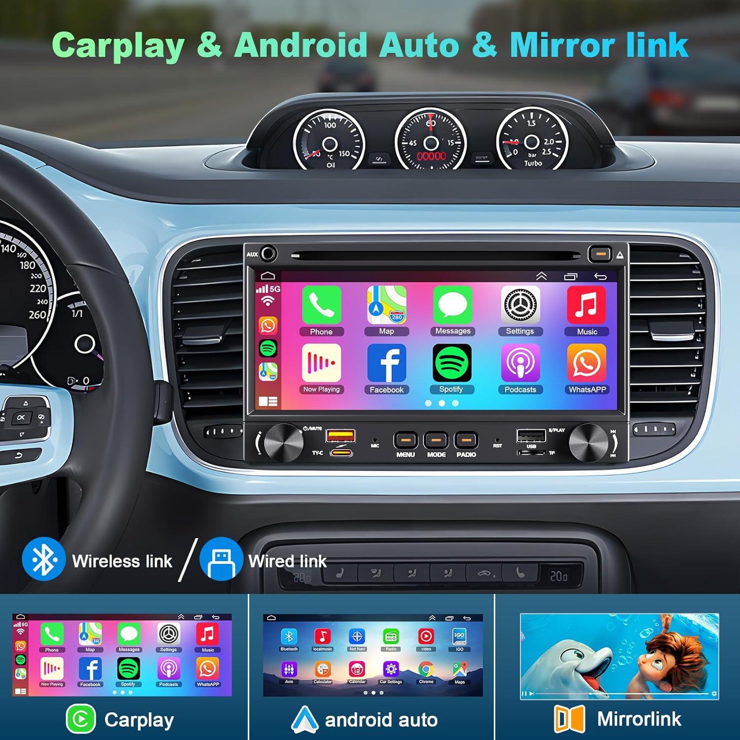 Radio de Coche Doble Din Inexaccessories 7" CarPlay Bluetooth