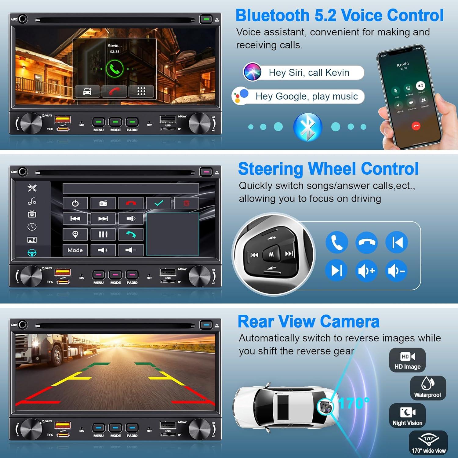 Radio de Coche Doble Din Inexaccessories 7" CarPlay Bluetooth