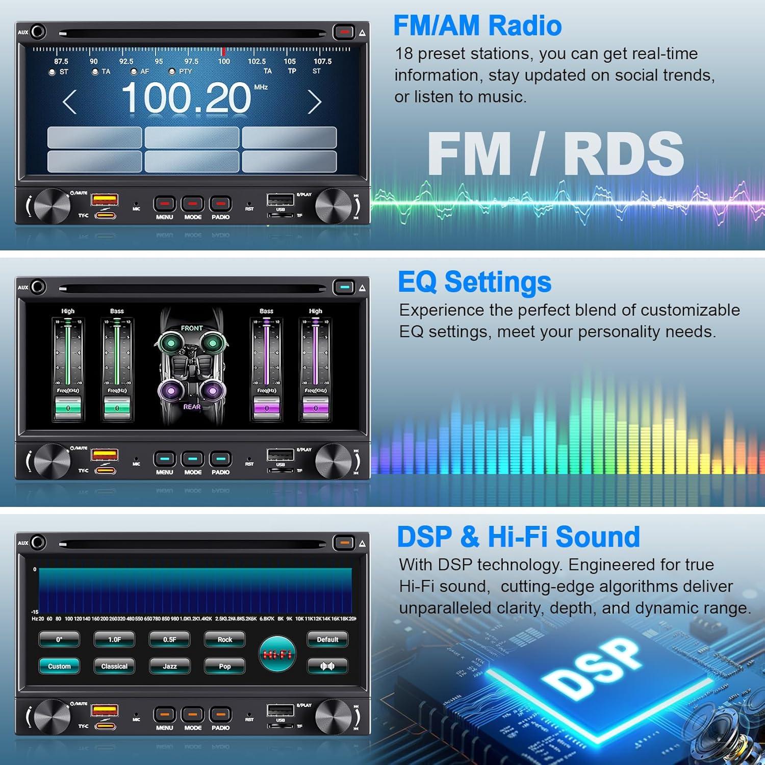 Radio de Coche Doble Din Inexaccessories 7" CarPlay Bluetooth