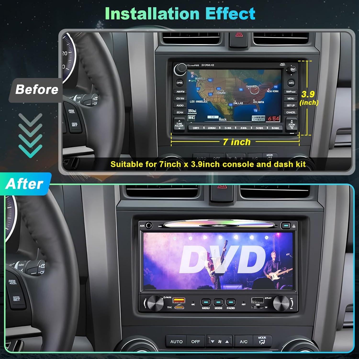 Radio de Coche Doble Din Inexaccessories 7" CarPlay Bluetooth