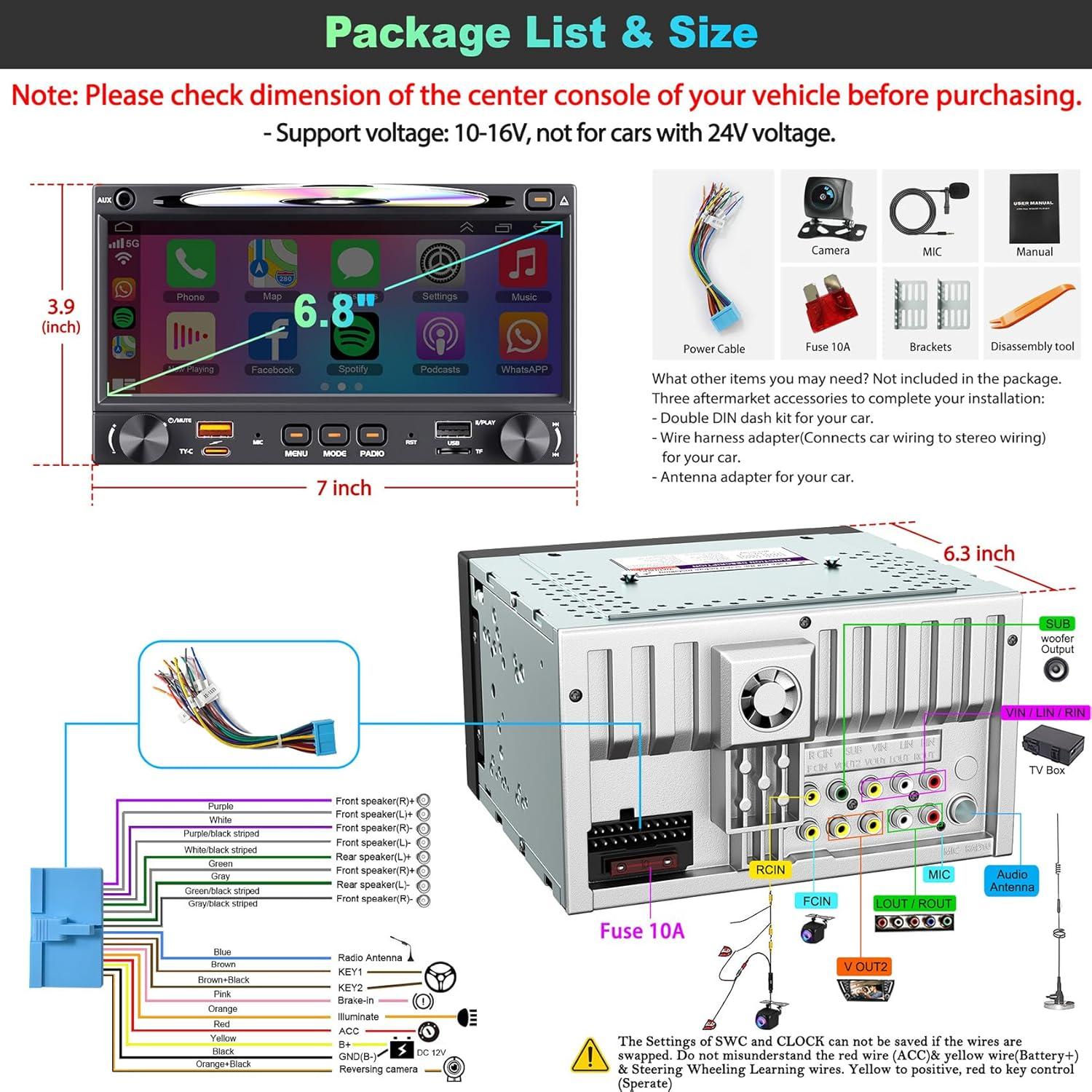Radio de Coche Doble Din Inexaccessories 7" CarPlay Bluetooth