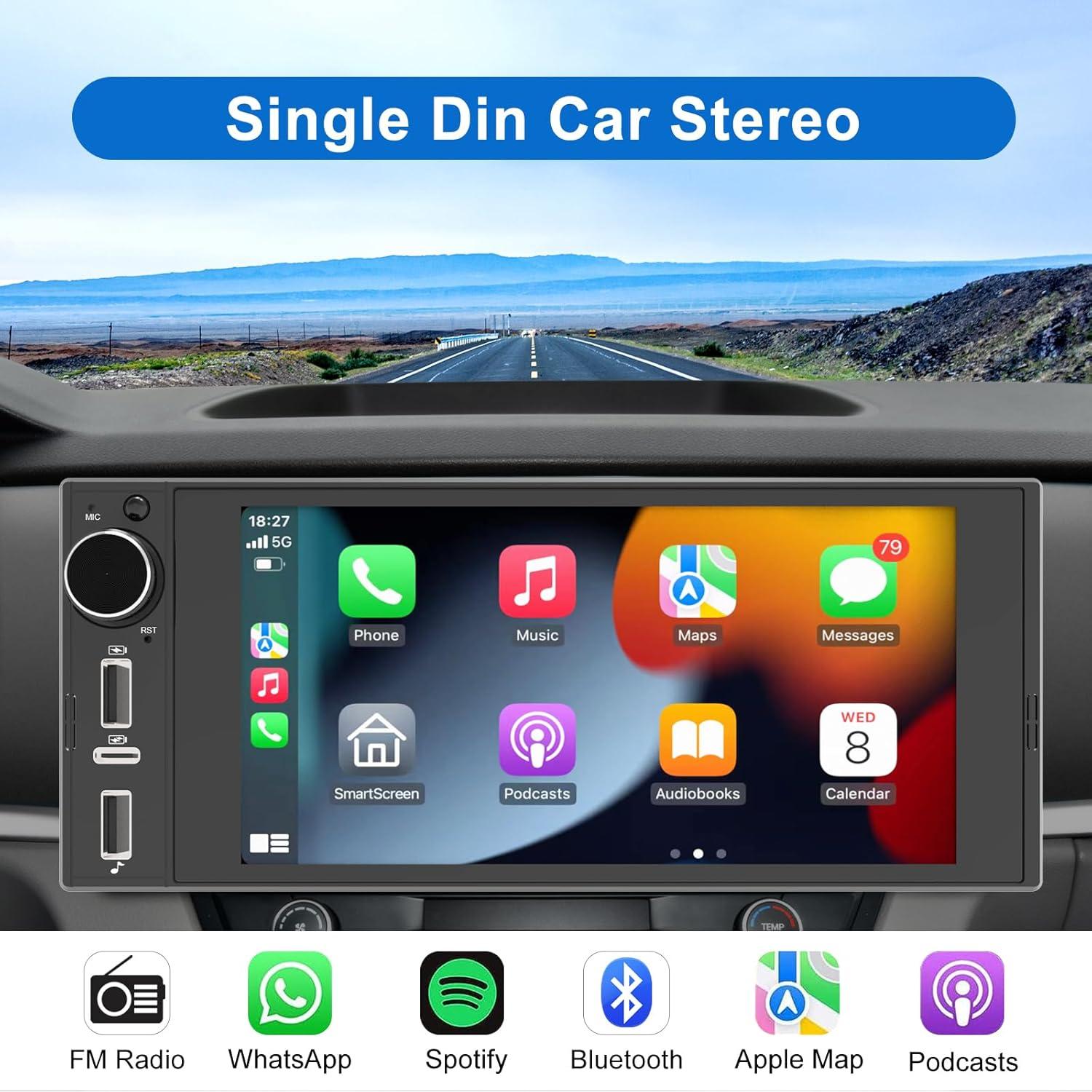 Estéreo de Coche 1 Din Limingde 6" Bluetooth CarPlay Android Auto