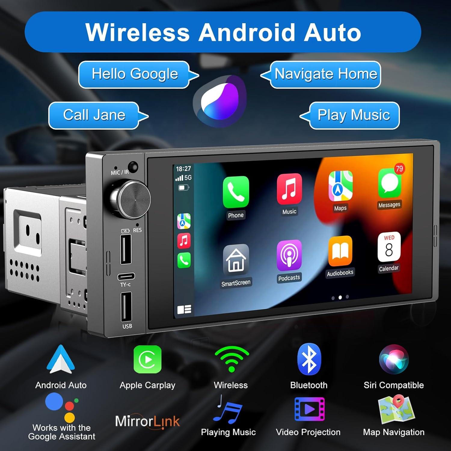 Estéreo de Coche 1 Din Limingde 6" Bluetooth CarPlay Android Auto