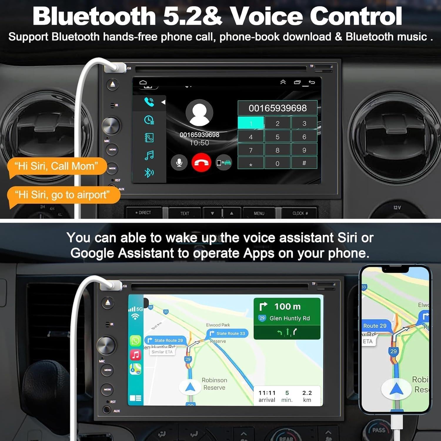 Estéreo de coche Double Din Inexaccessories 7" Bluetooth CD/DVD