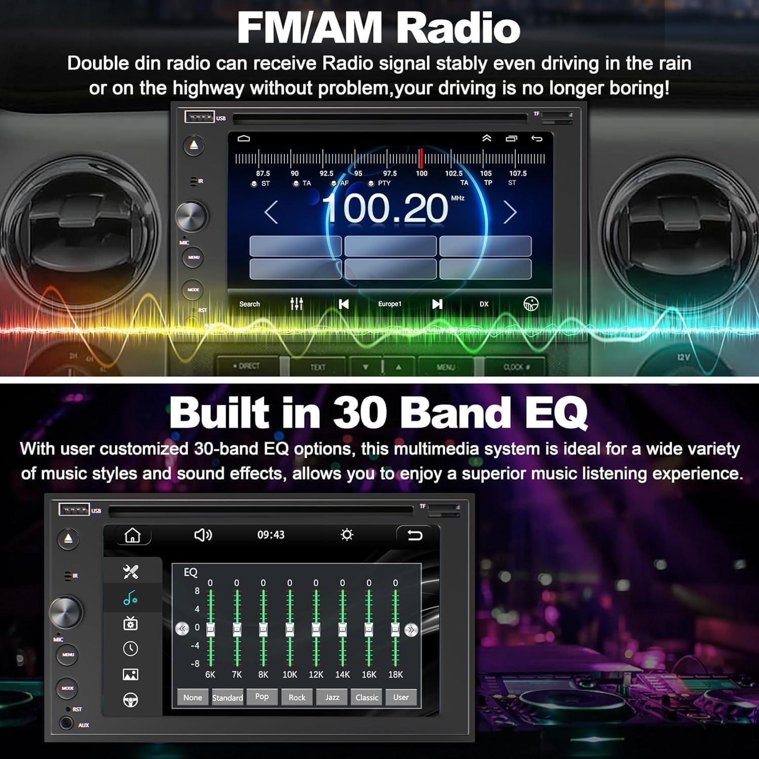 Estéreo de coche Double Din Inexaccessories 7" Bluetooth CD/DVD