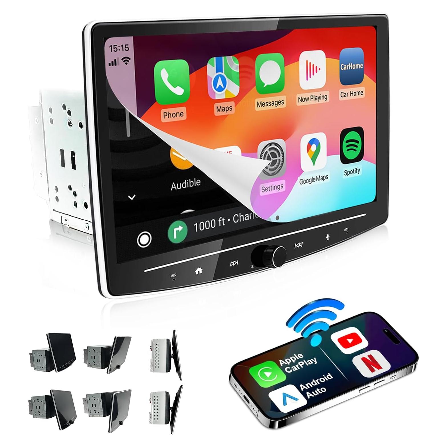 Estéreo de coche Doble DIN 10" Drnviync con Apple CarPlay y Android Auto