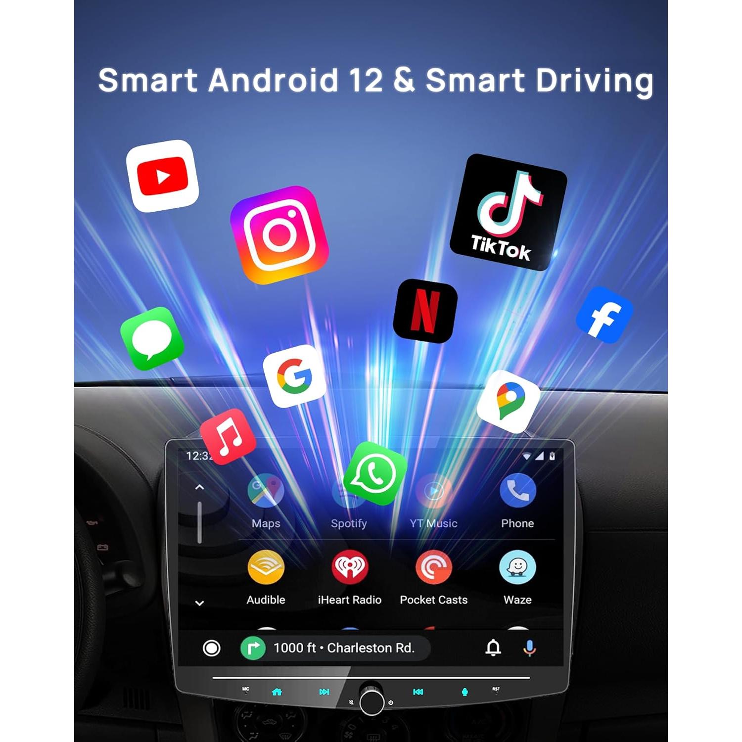 Estéreo de coche Doble DIN 10" Drnviync con Apple CarPlay y Android Auto