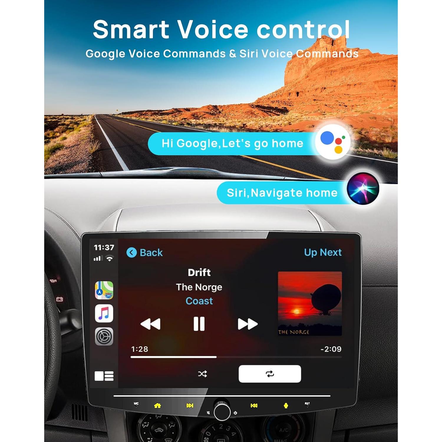 Estéreo de coche Doble DIN 10" Drnviync con Apple CarPlay y Android Auto