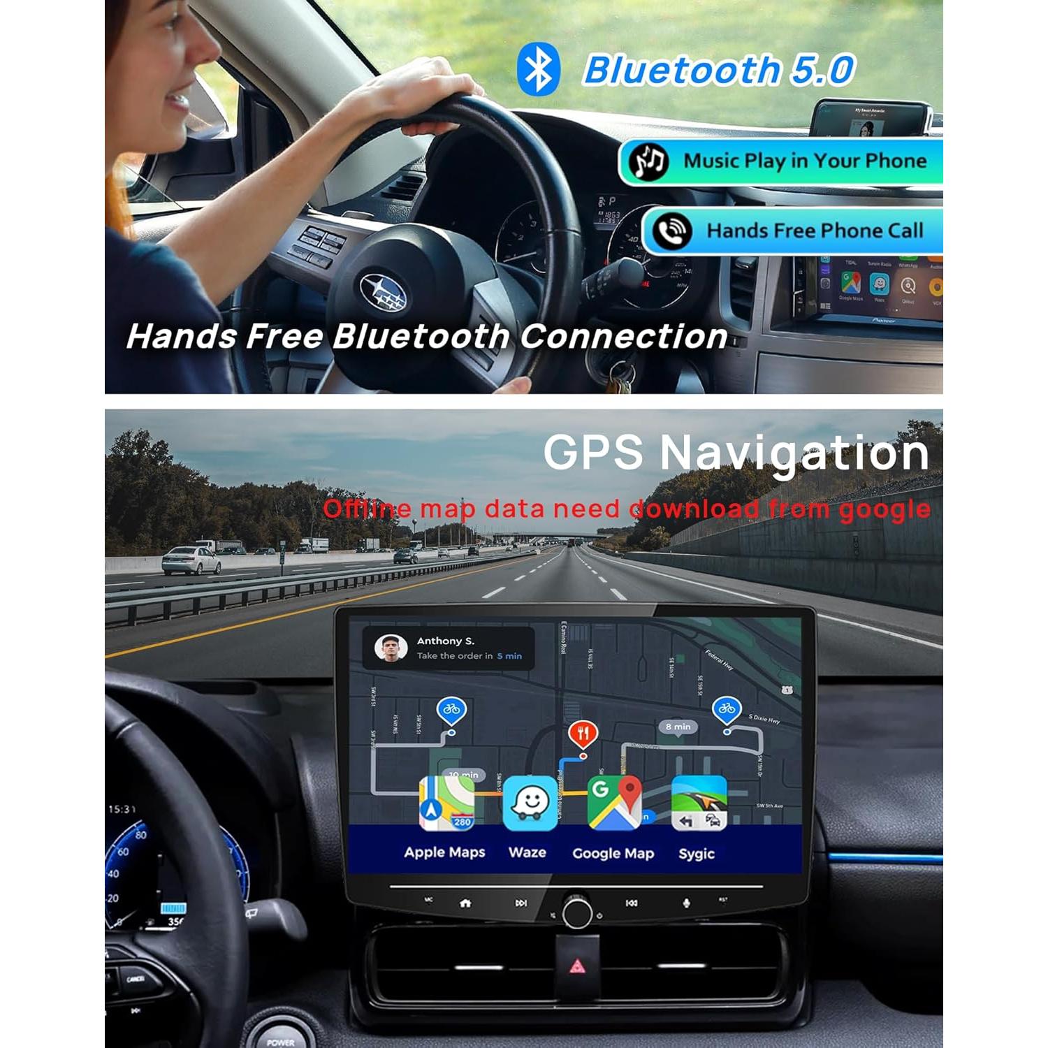 Estéreo de coche Doble DIN 10" Drnviync con Apple CarPlay y Android Auto