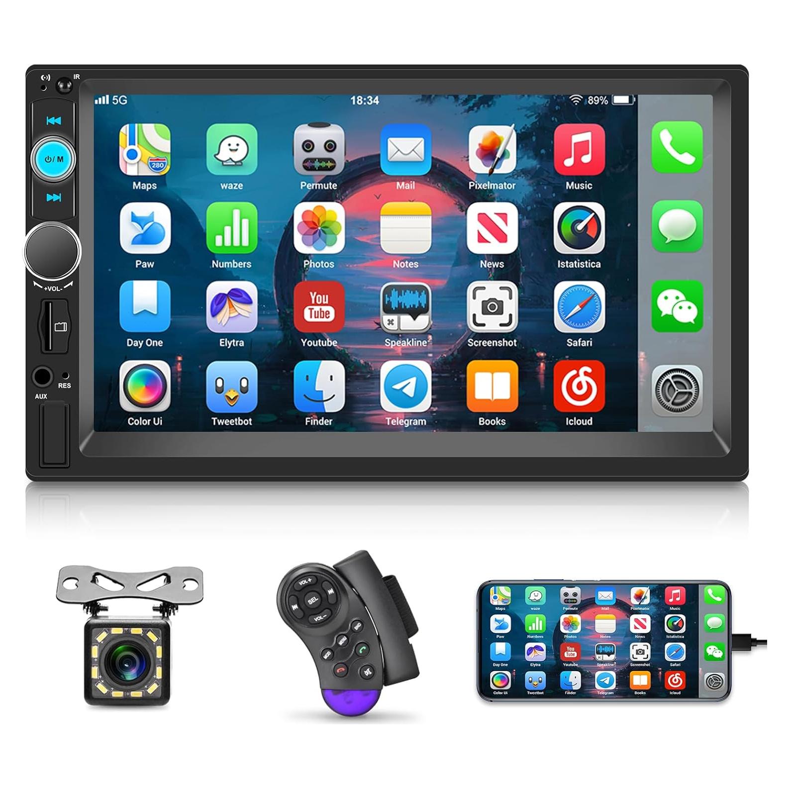 Estéreo de coche 2 Din EKAT 7" Bluetooth con cámara de reversa