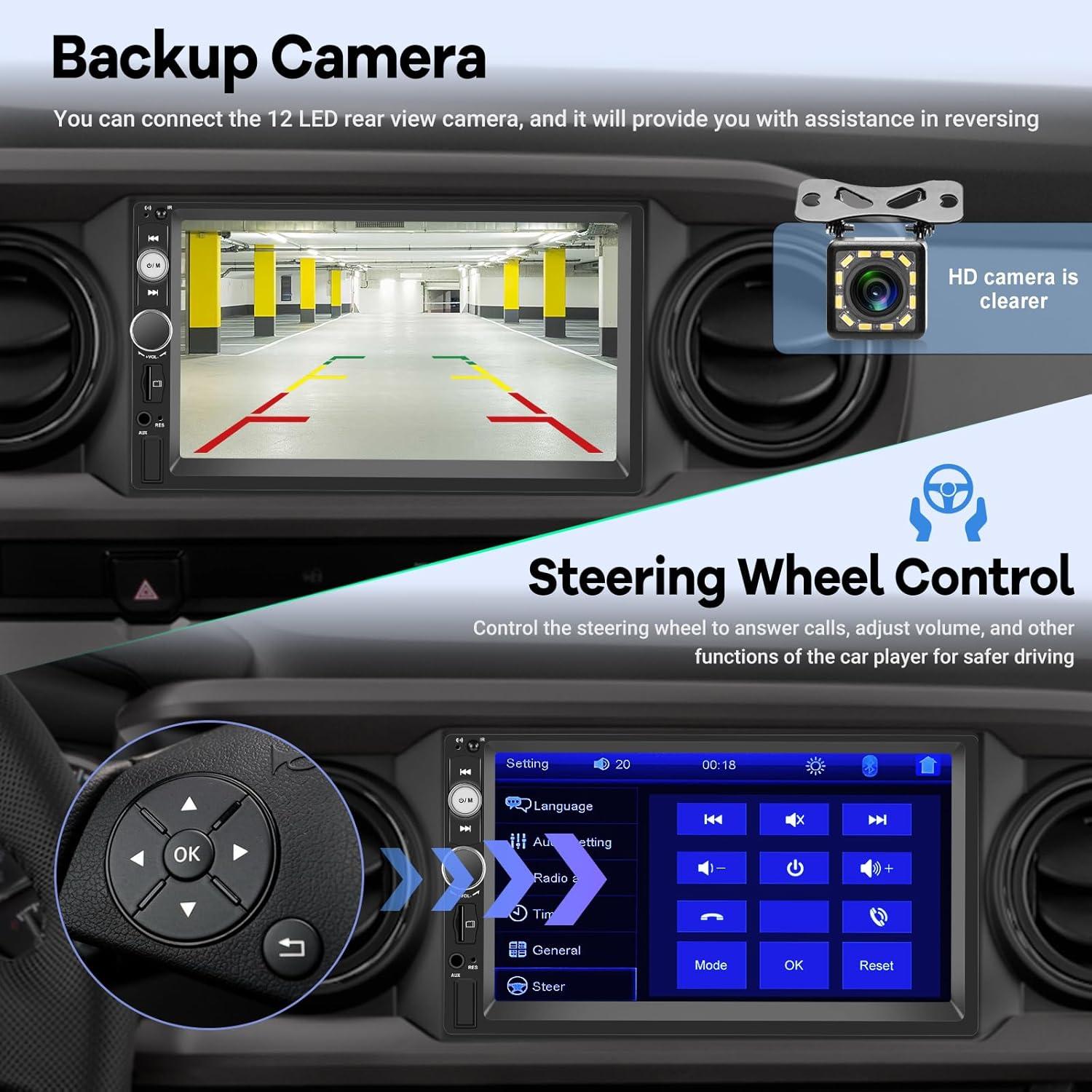 Estéreo de coche 2 Din EKAT 7" Bluetooth con cámara de reversa