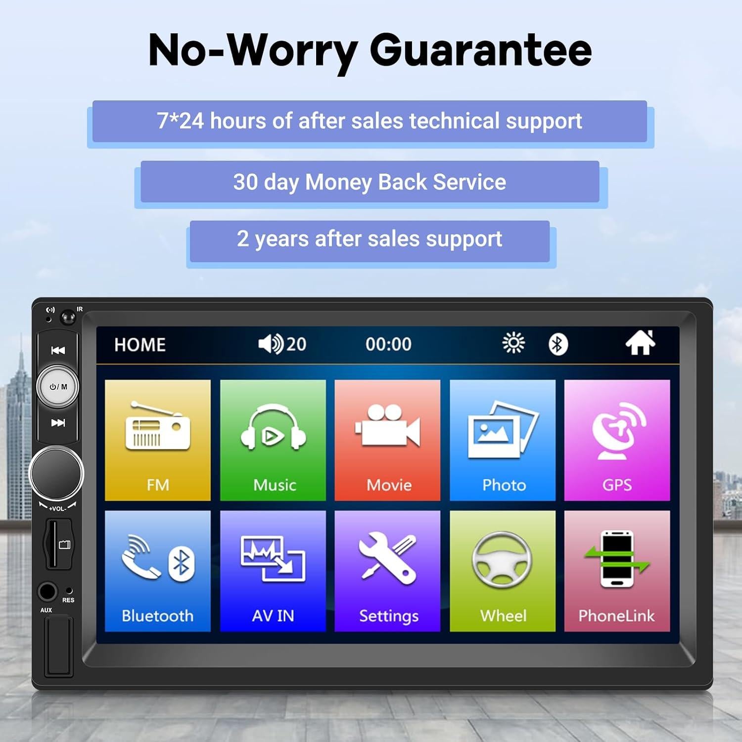 Estéreo de coche 2 Din EKAT 7" Bluetooth con cámara de reversa