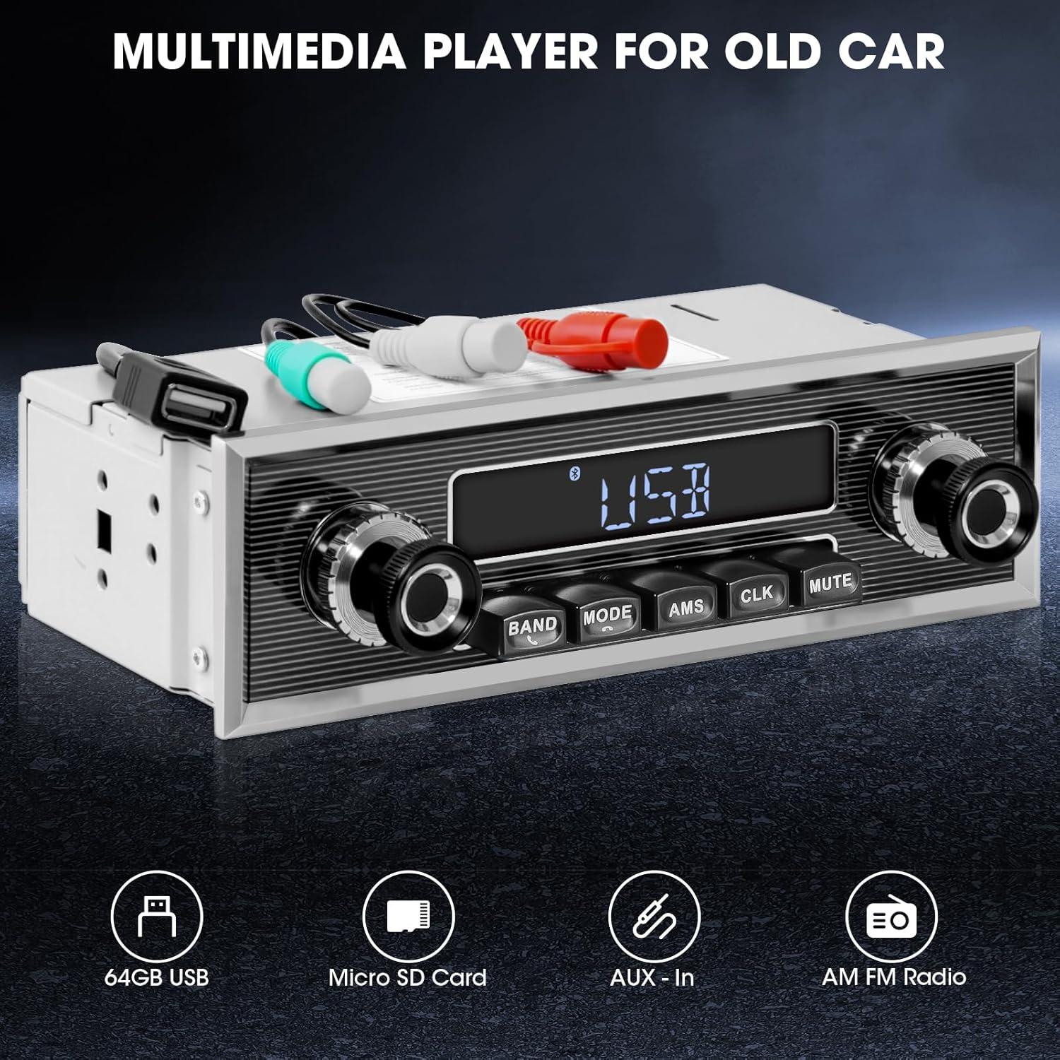 Radio Retro Vintage VOXXBASS 1 Din Bluetooth AM FM USB AUX