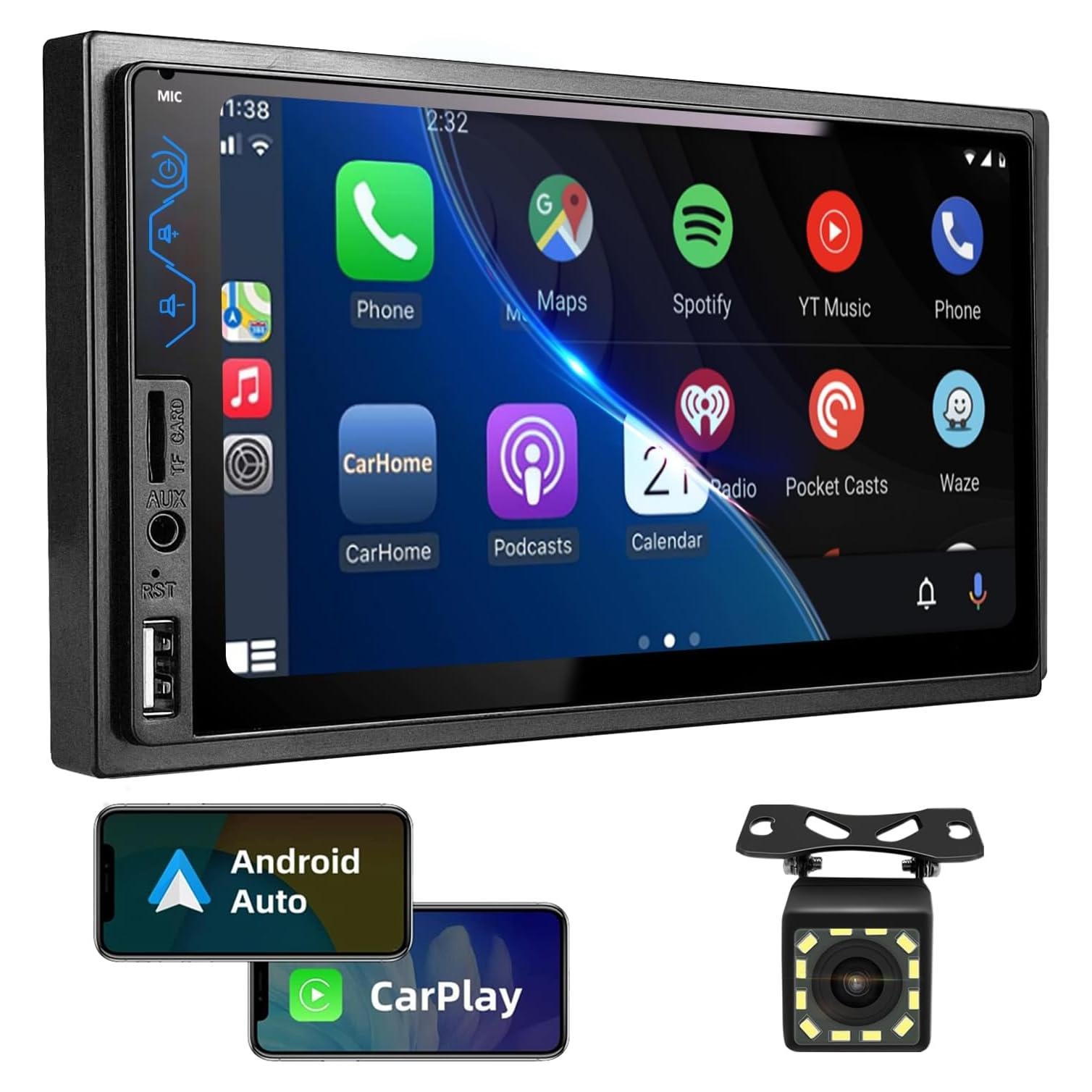 Estéreo de Coche Double Din Naifay 7" Bluetooth CarPlay Android Auto