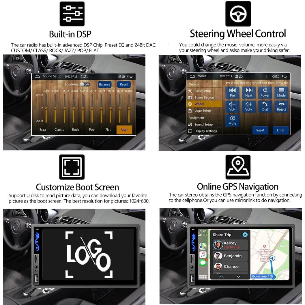 Estéreo de Coche Double Din Naifay 7" Bluetooth CarPlay Android Auto