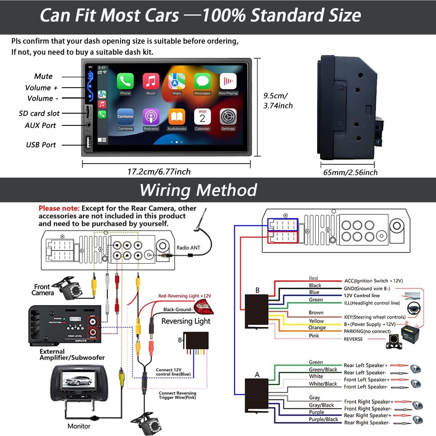Estéreo de Coche Double Din Naifay 7" Bluetooth CarPlay Android Auto