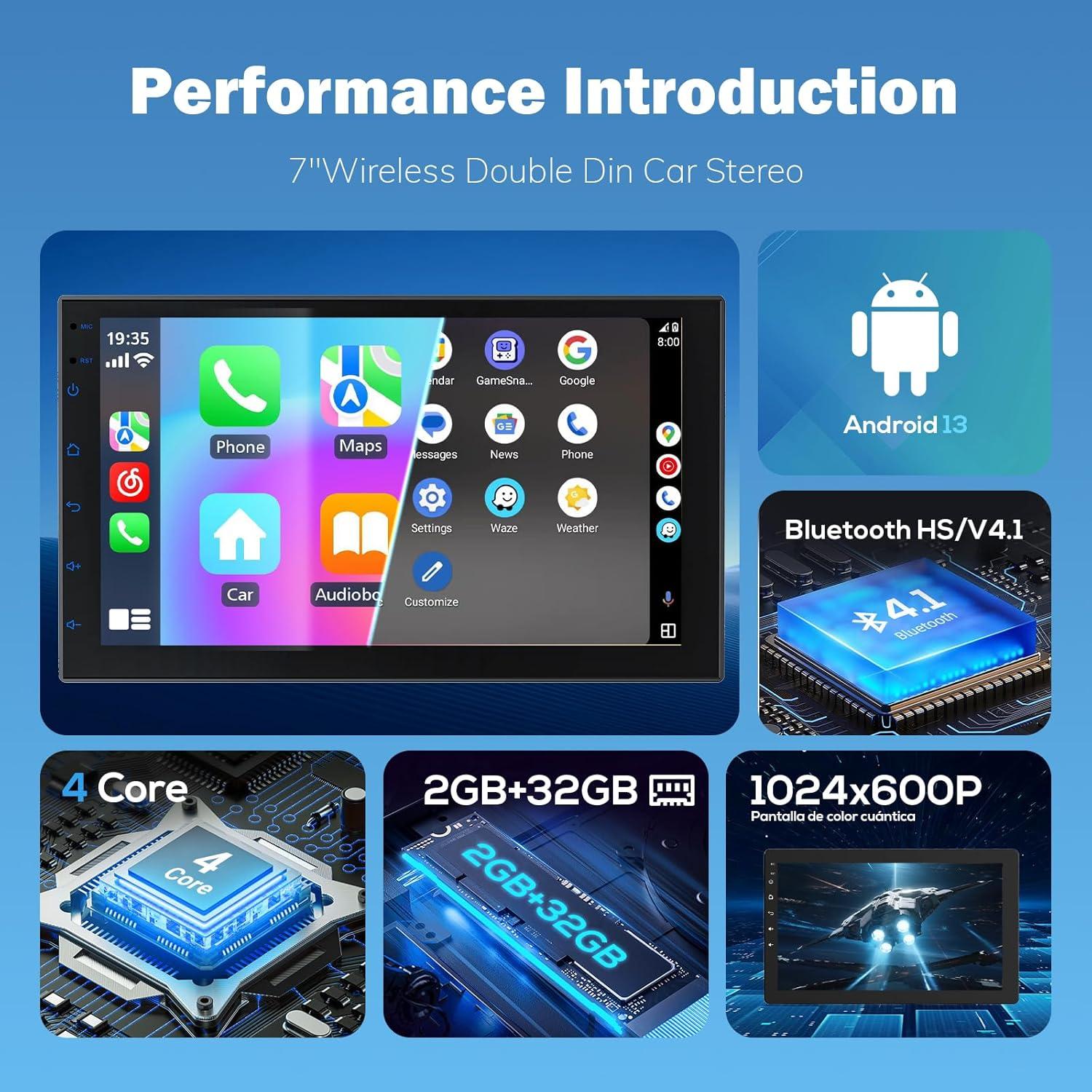 Pantalla Doble Din Inalámbrica CarPlay Haudio 7" HD 2+32G