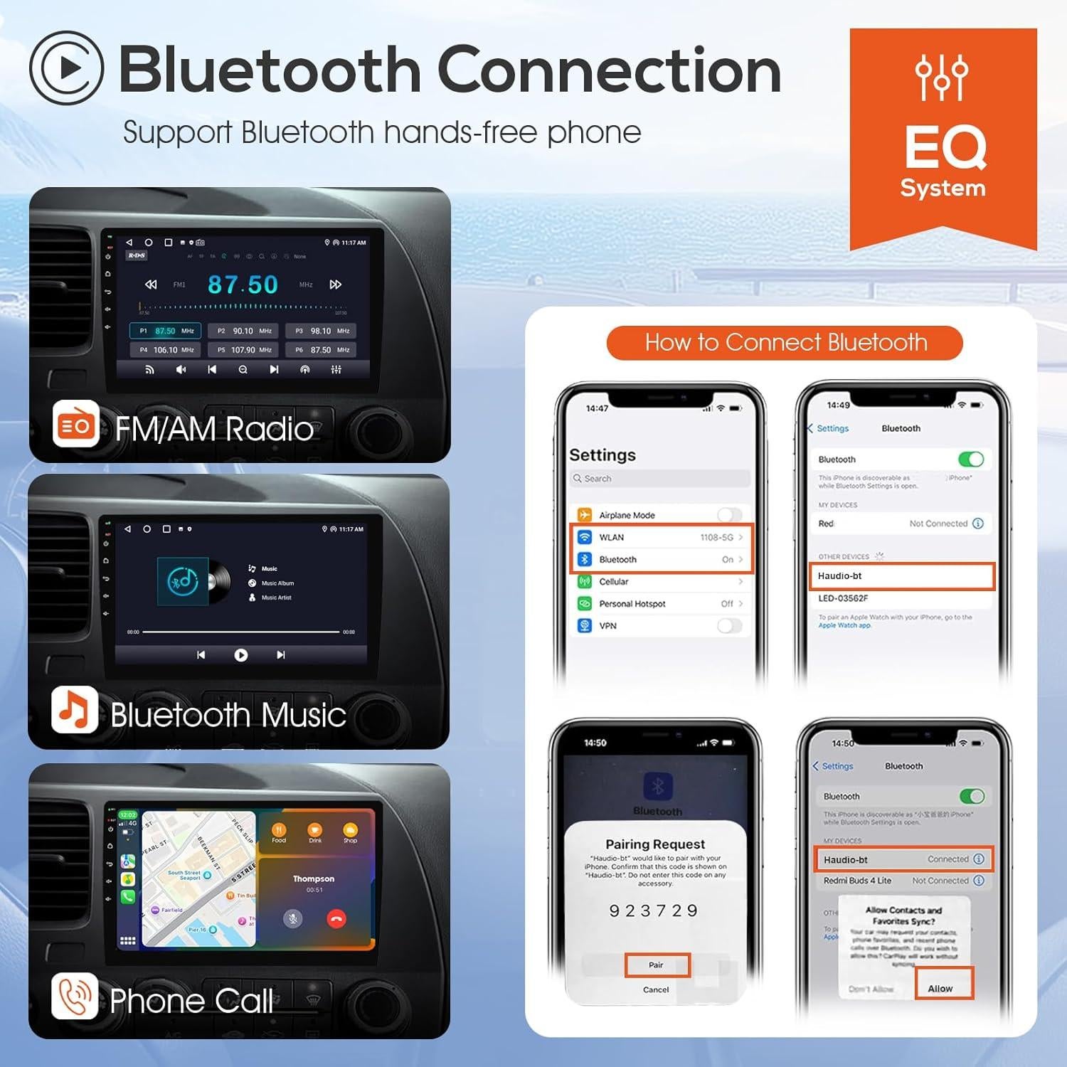 Estéreo de Coche Doble Din Haudio 10.1" Bluetooth GPS 2+64GB