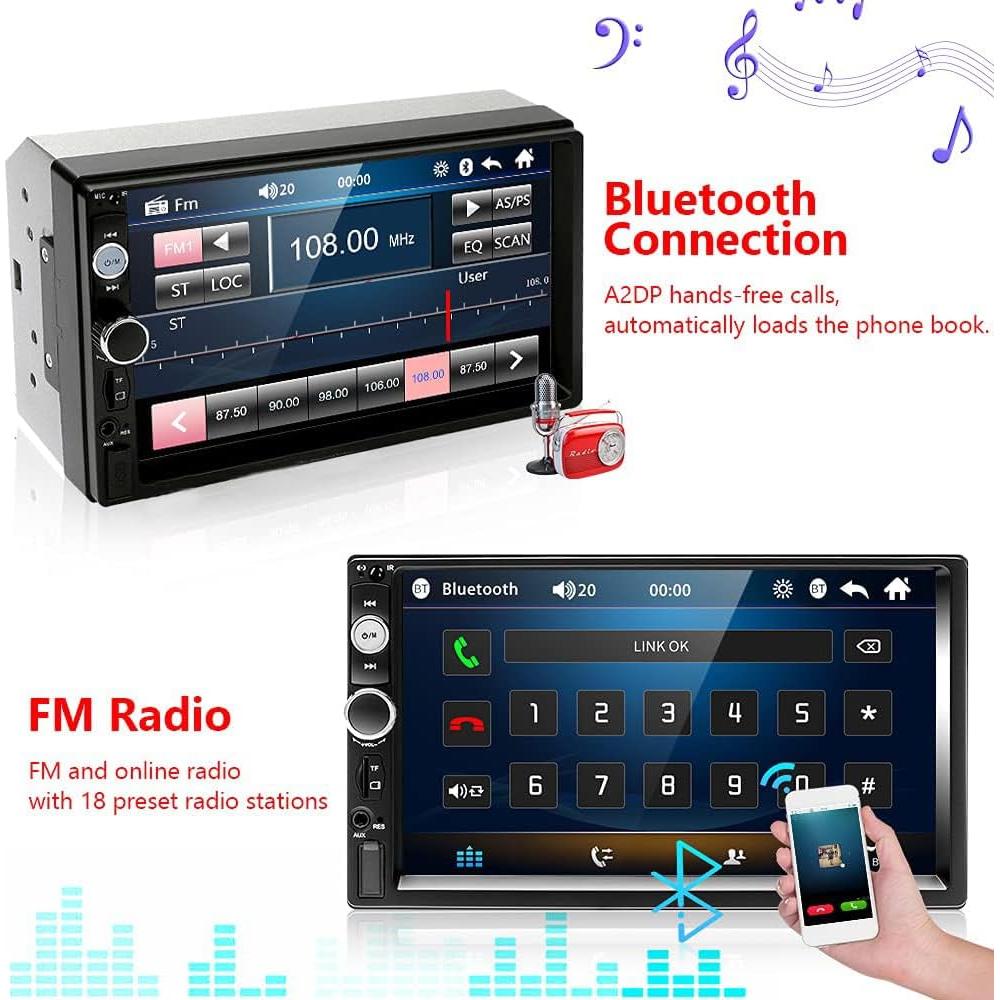 Estéreo de Coche Podofo Doble Din 7" Bluetooth MP5 FM