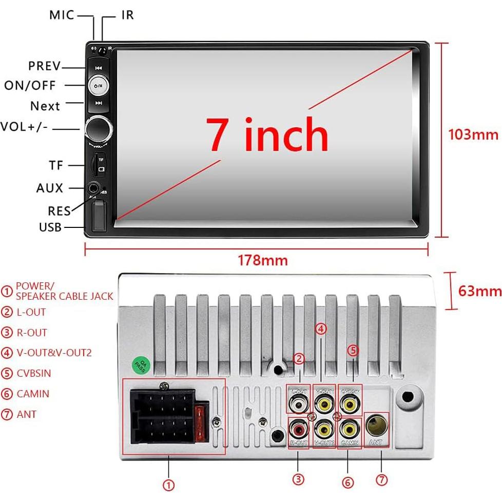 Estéreo de Coche Podofo Doble Din 7" Bluetooth MP5 FM