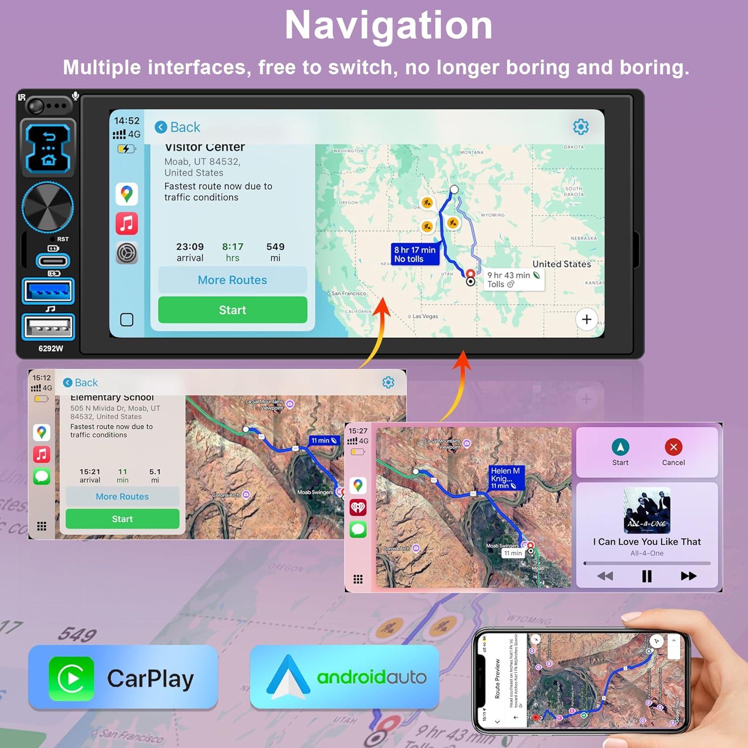 Estéreo de Coche Oeretzrac 1 DIN con Apple CarPlay y Android Auto